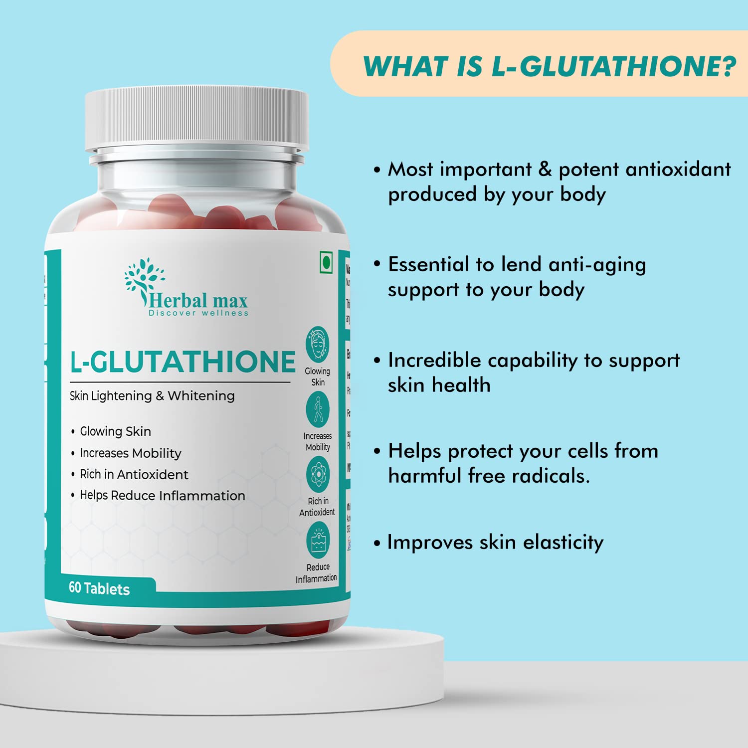 Herbal max L Glutathione 100mg 60 Tablets
