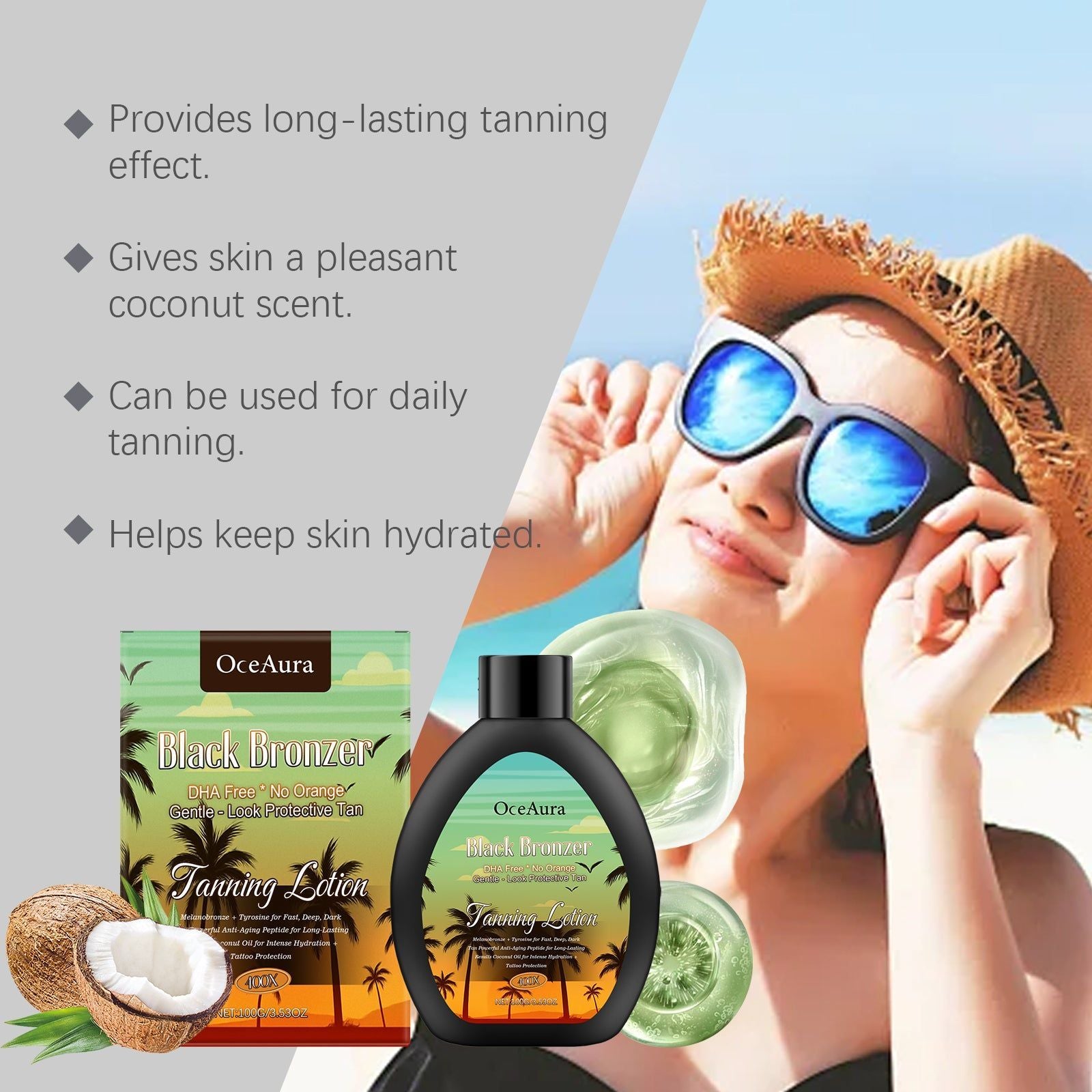 Coconut Darkening Lotion, Nourish Skin, Natural Summer Tan, Long-Lasting Moisture ,100g
