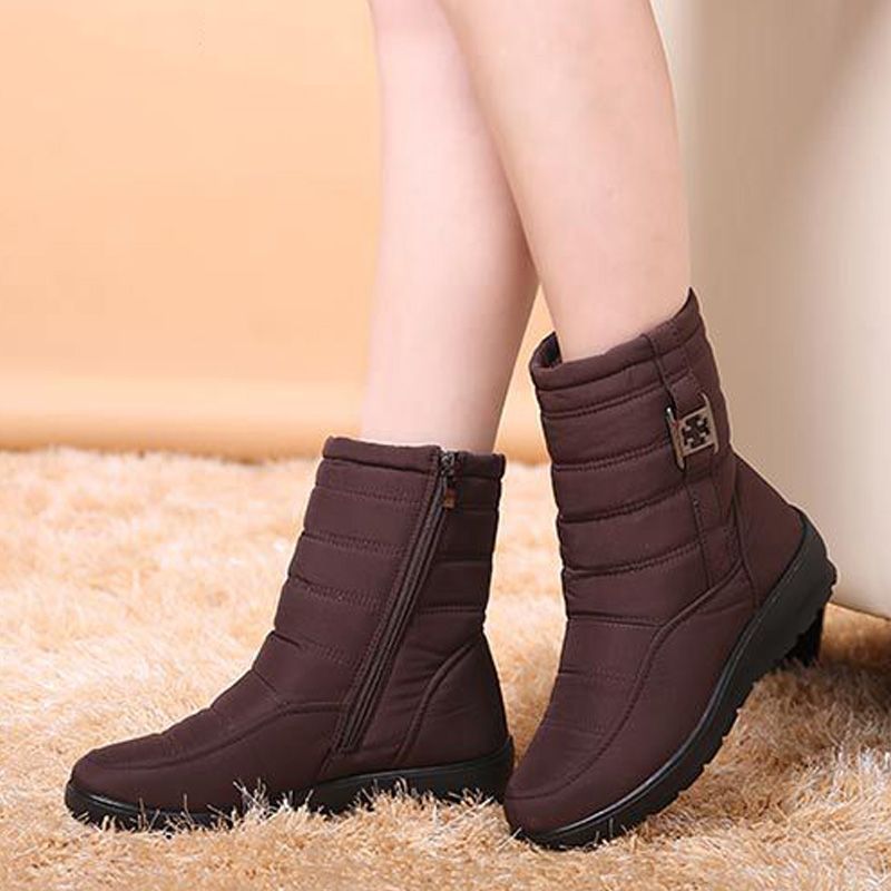 Metal Buckle Thickened Fur Warm Waterproof Winter Boots for Women
