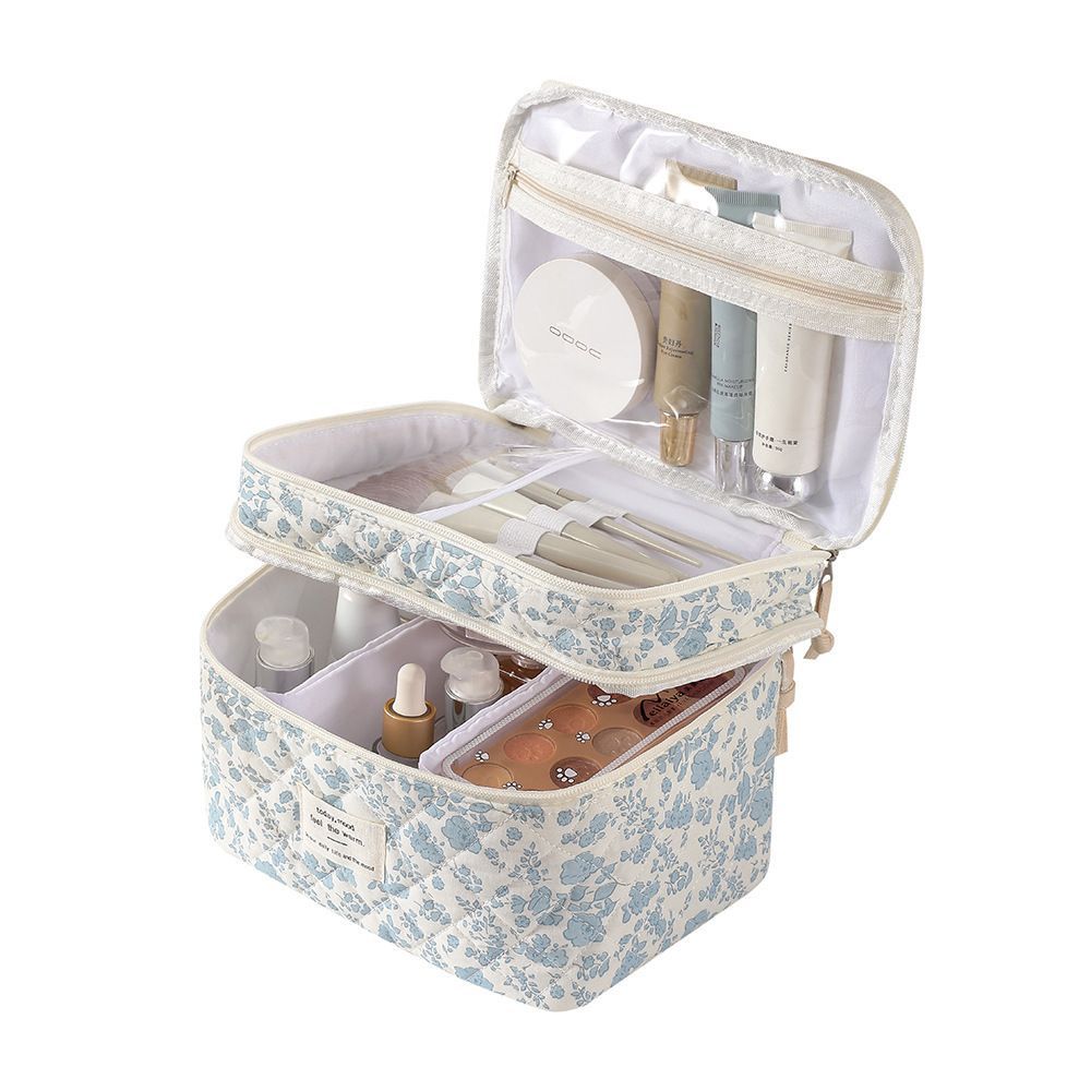 Quilted Floral Travel Makeup Bag