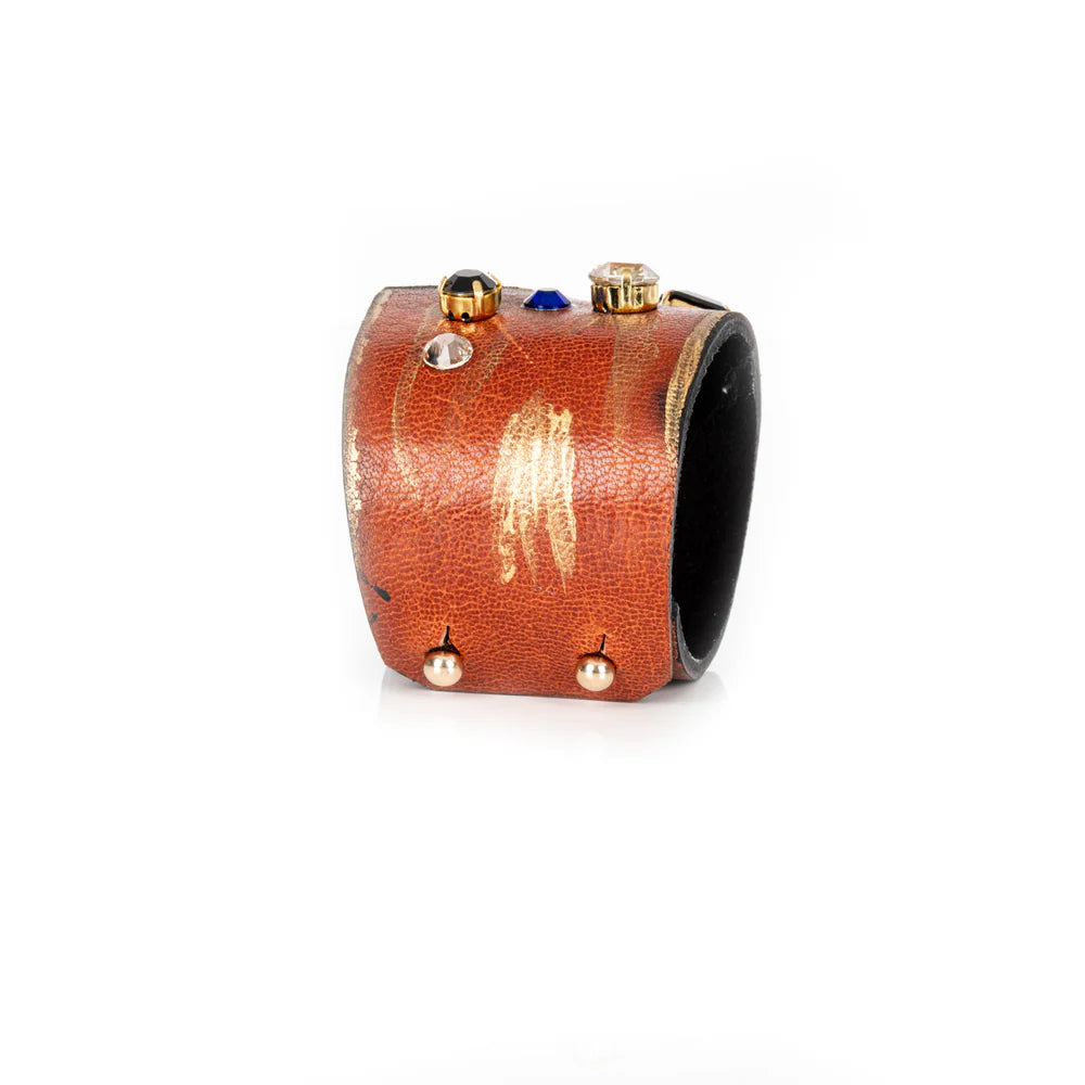 The Dark Molten Copper Aura Cuff Hand-Finished Leather Crystal Statement Bracelet