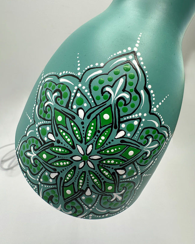 Sahara Mandala Metallic Green Lamp - Hand painted Mandala