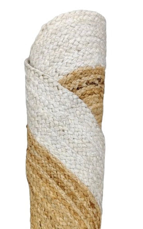 Handmade Natural Jute Round Rug with White Border – Eco Friendly Braided Area Rug for Living Room & Bedroom