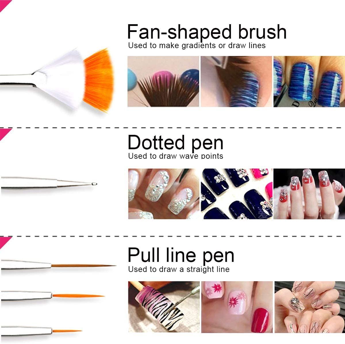 Nail Art Brushes Kit Nail Design Decorations Set Dotting Tools Multicolor Nail Rhinestone
