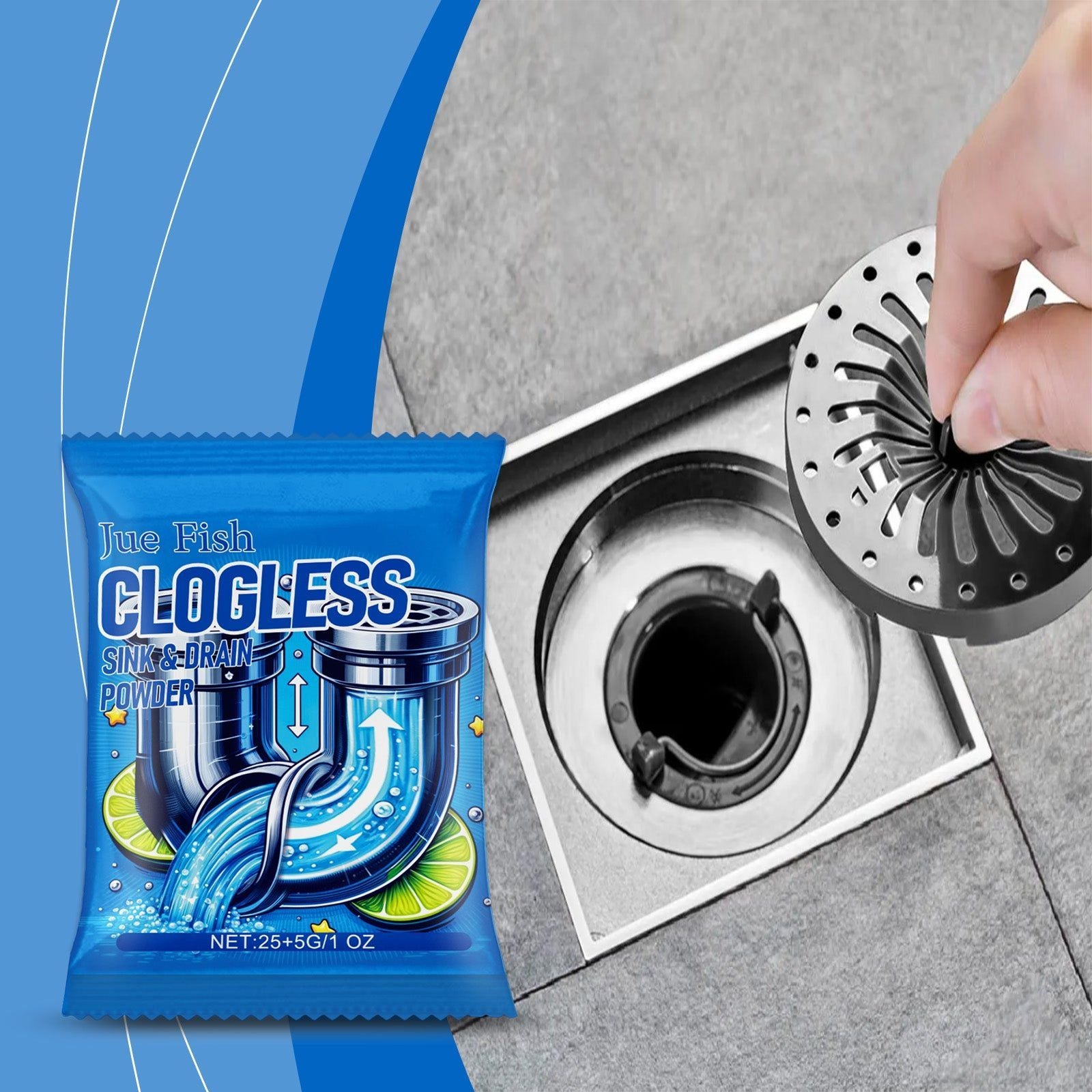 Fast Pipe Dredging Clean, Eco-Friendly Drain Cleaner, Quick Clog Removal ,25g+5g