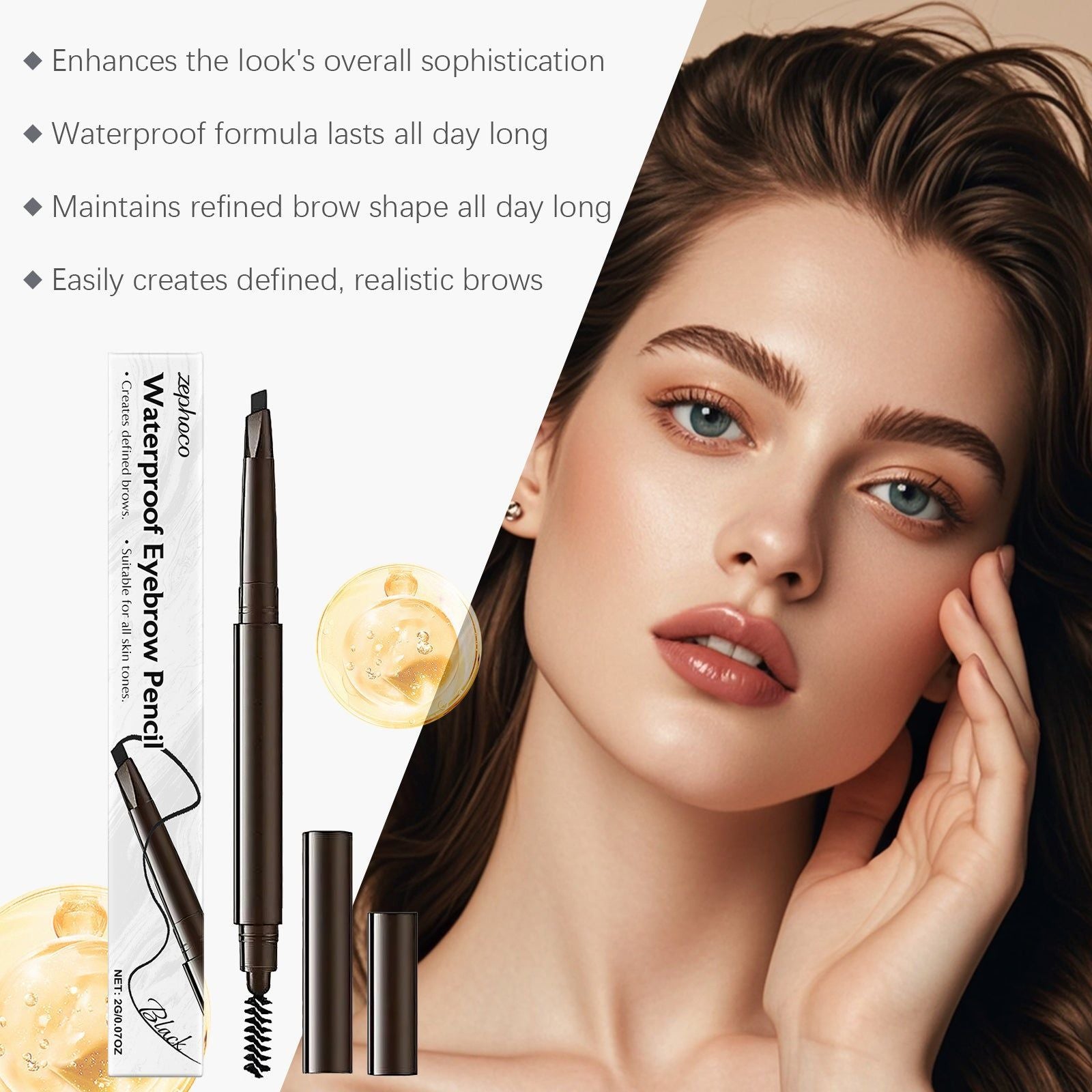 Waterproof Eyebrow Pencil, Natural & Long-Lasting Makeup, Easy to Use ,2g