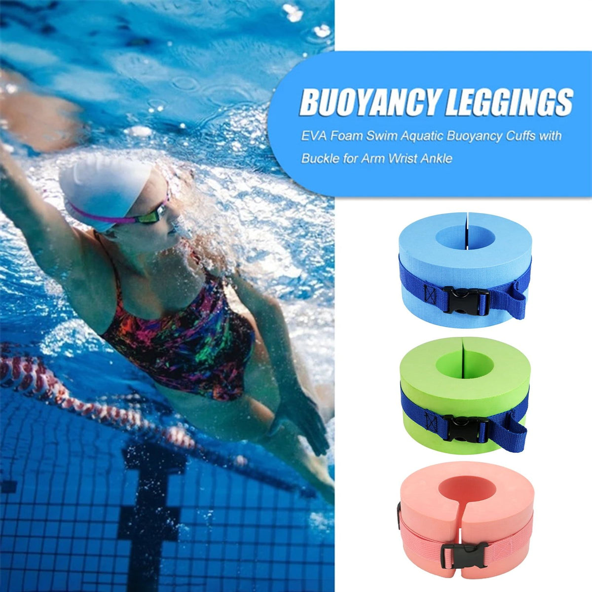 2Pcs Swim Aquatic Cuffs High Density Foam Water Aerobics Float Ring Swimming Fitness Aid