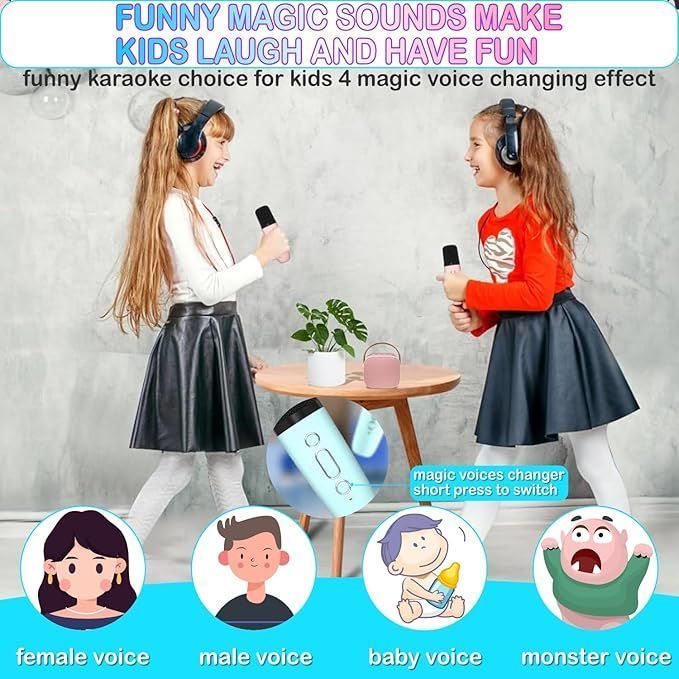 Mini Karaoke Machine With Portable Bluetooth Speaker 2 microphones Birthday Gifts for Kids