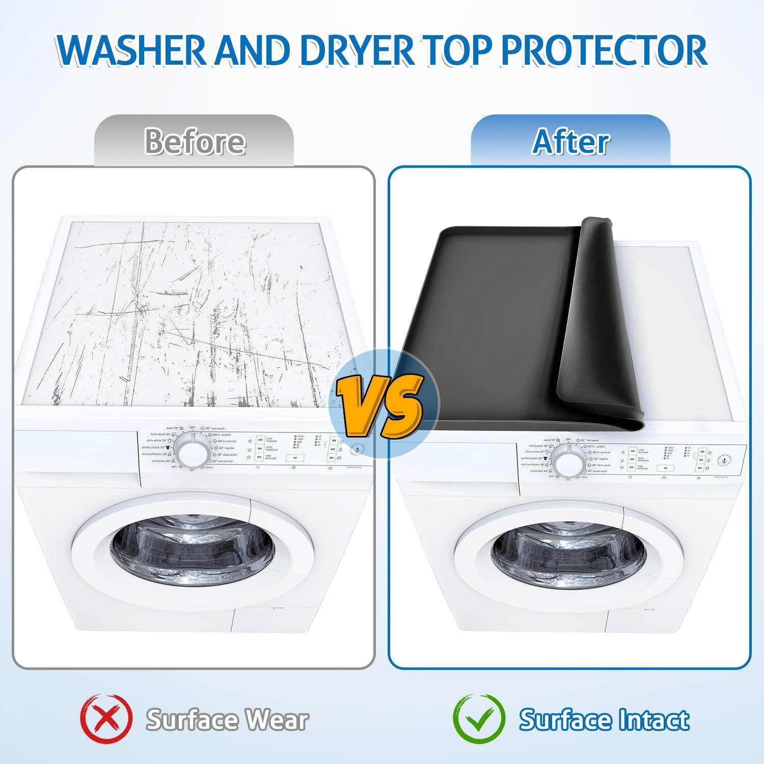 Washer Dryer Top Protector Mat Protective Silicone Rubber Mat for Washing Machine
