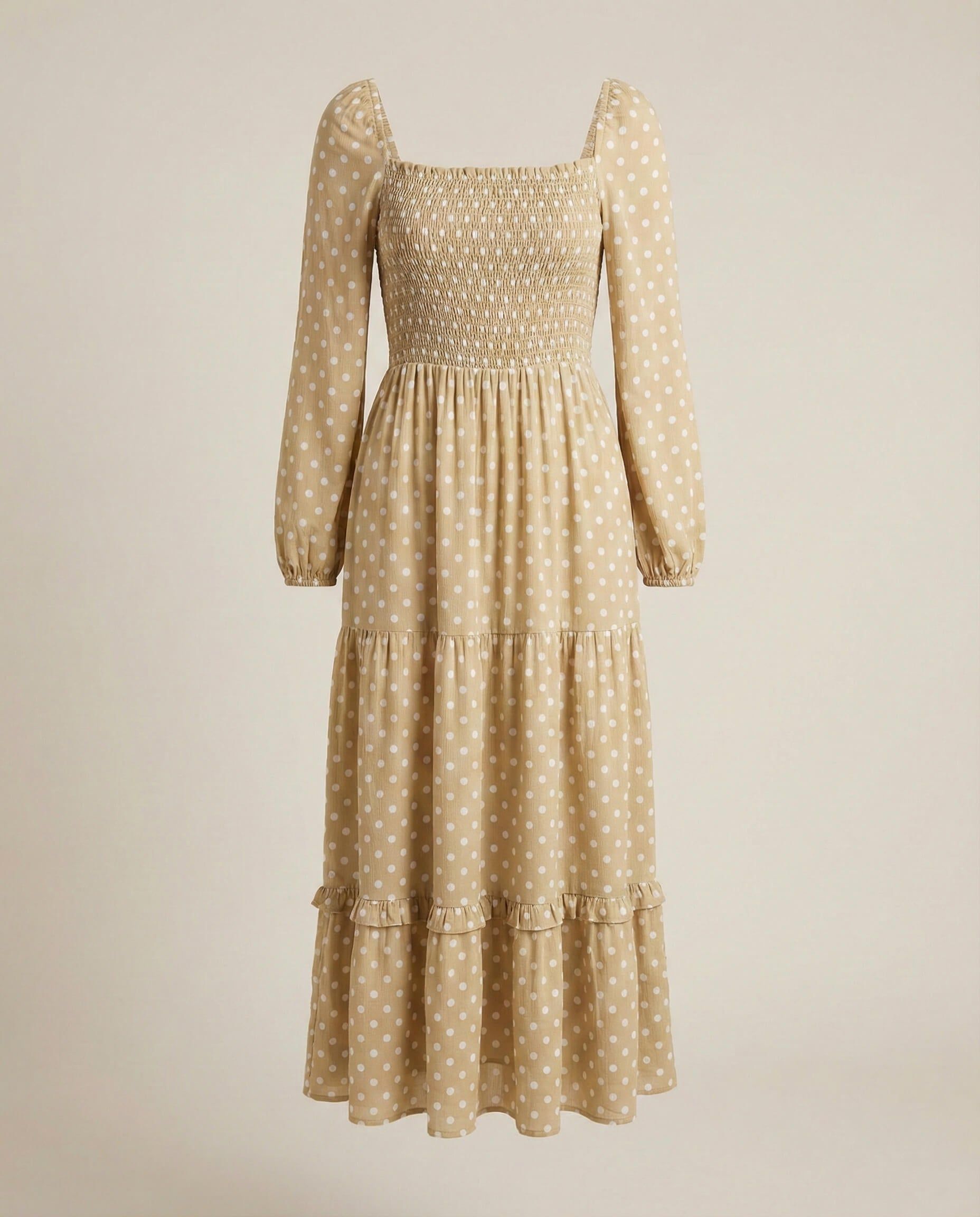 Anthropologie Beige Polka Dress