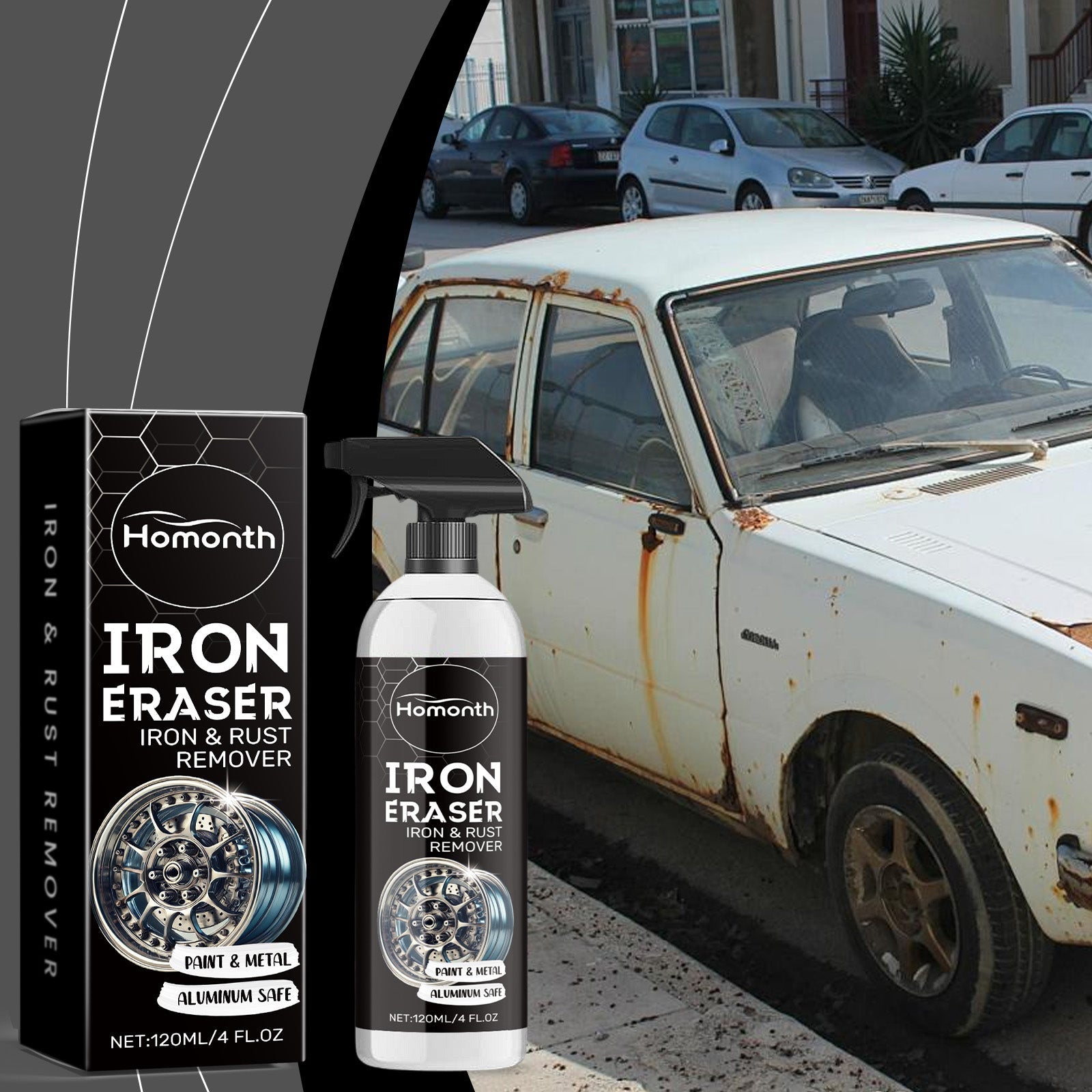 Car Rust Cleaner, Fast Car Cleaning Decontamination, Tire Rust Removal, Eco-Friendly Car Detailing ,120ml