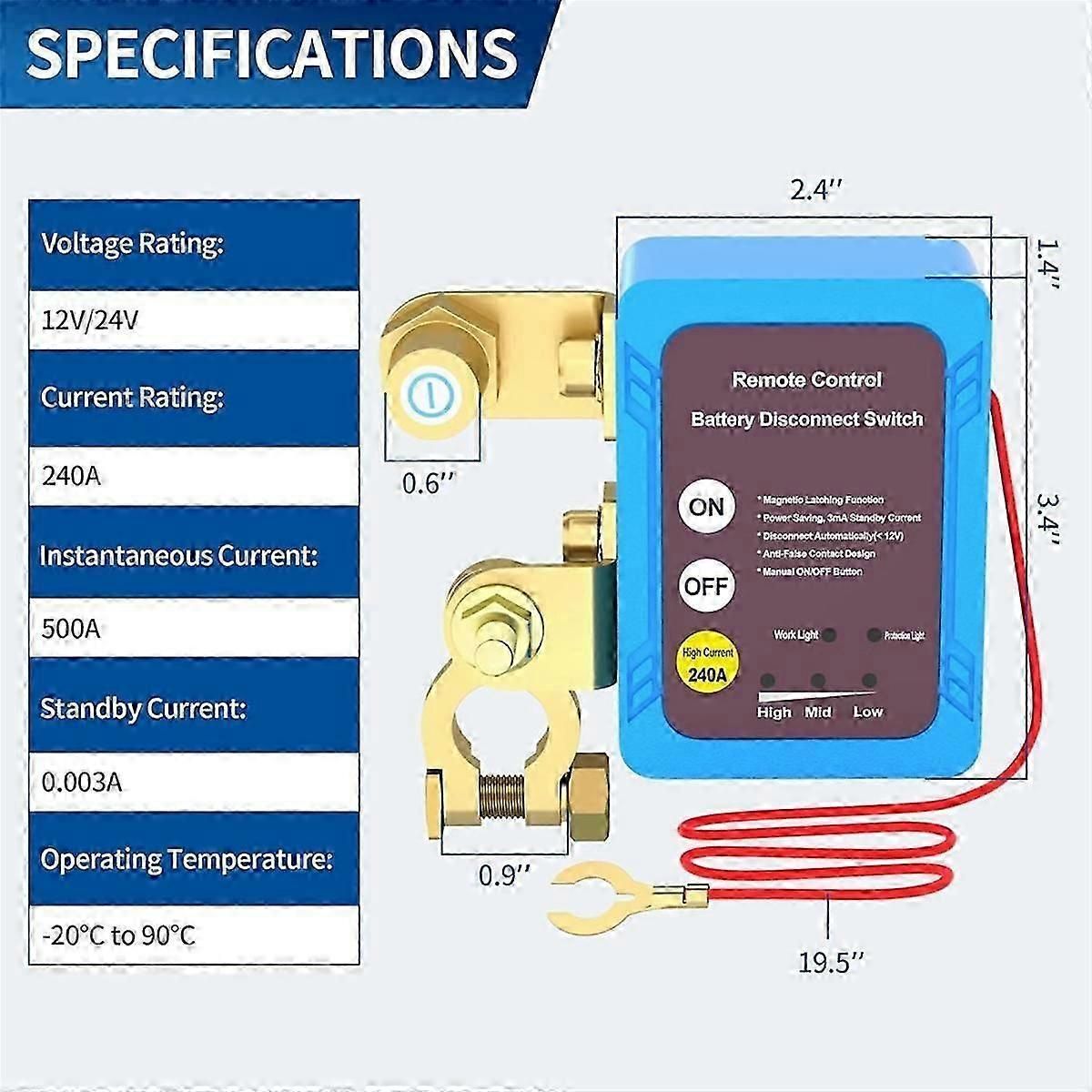 12V 240A Remote Battery Cutoff Switch With Voltage Protection