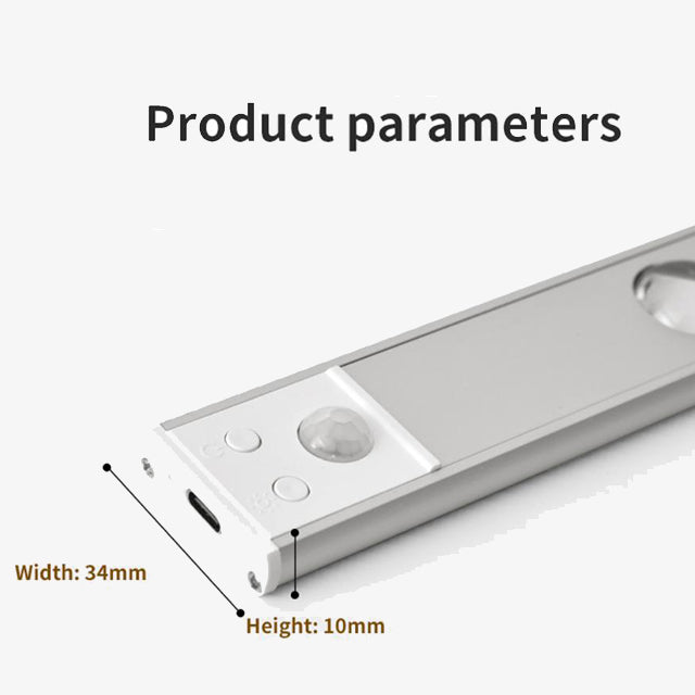 60/80/100CM Ultra Thin Nightlight Lamp - PIR Motion Sensor LED Cabinet Lighting, USB Rechargeable for Kitchen & Cabinets