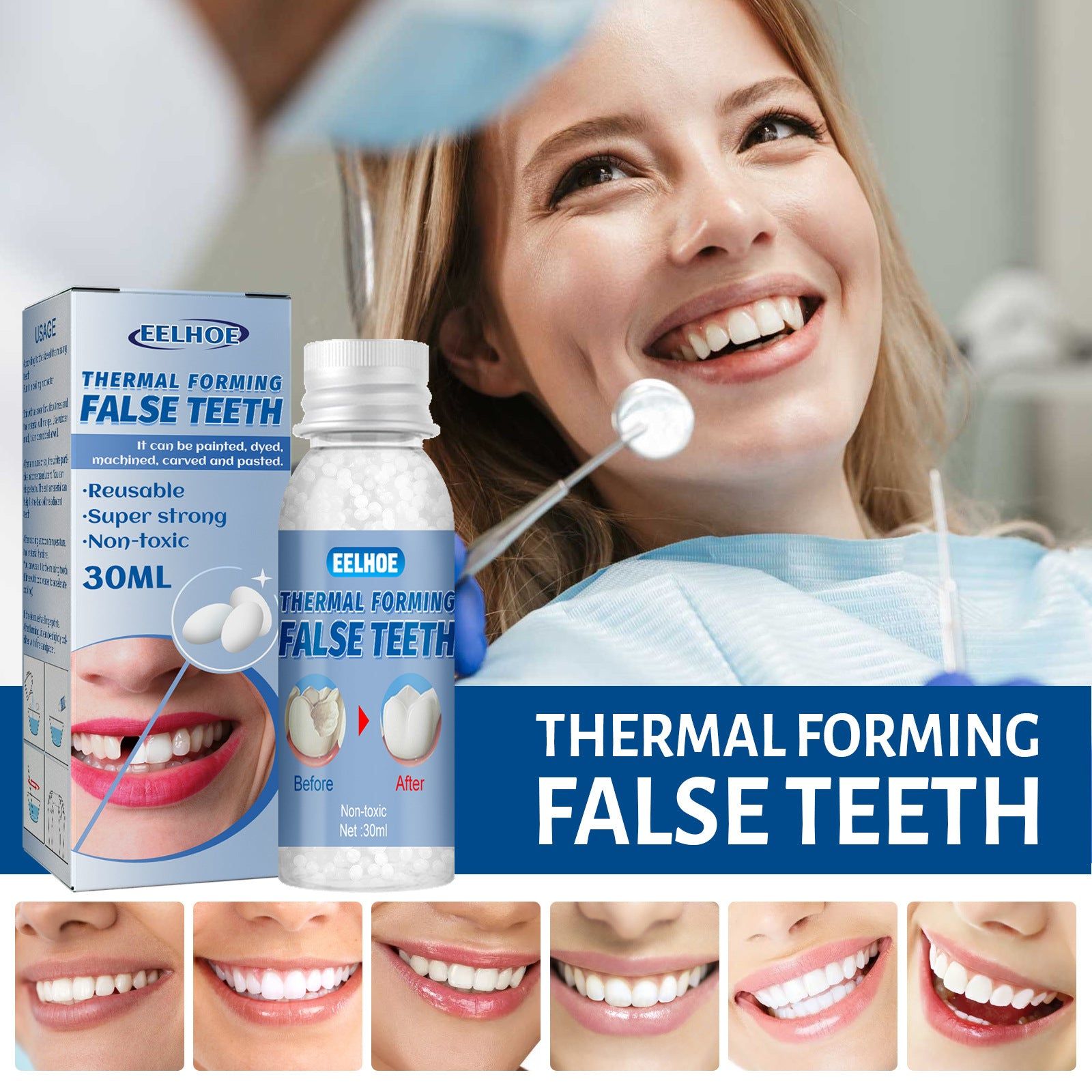 Malleable Dental Gel for Denture Modification, Temporary Tooth Filling, Smile Enhancement ,30ml