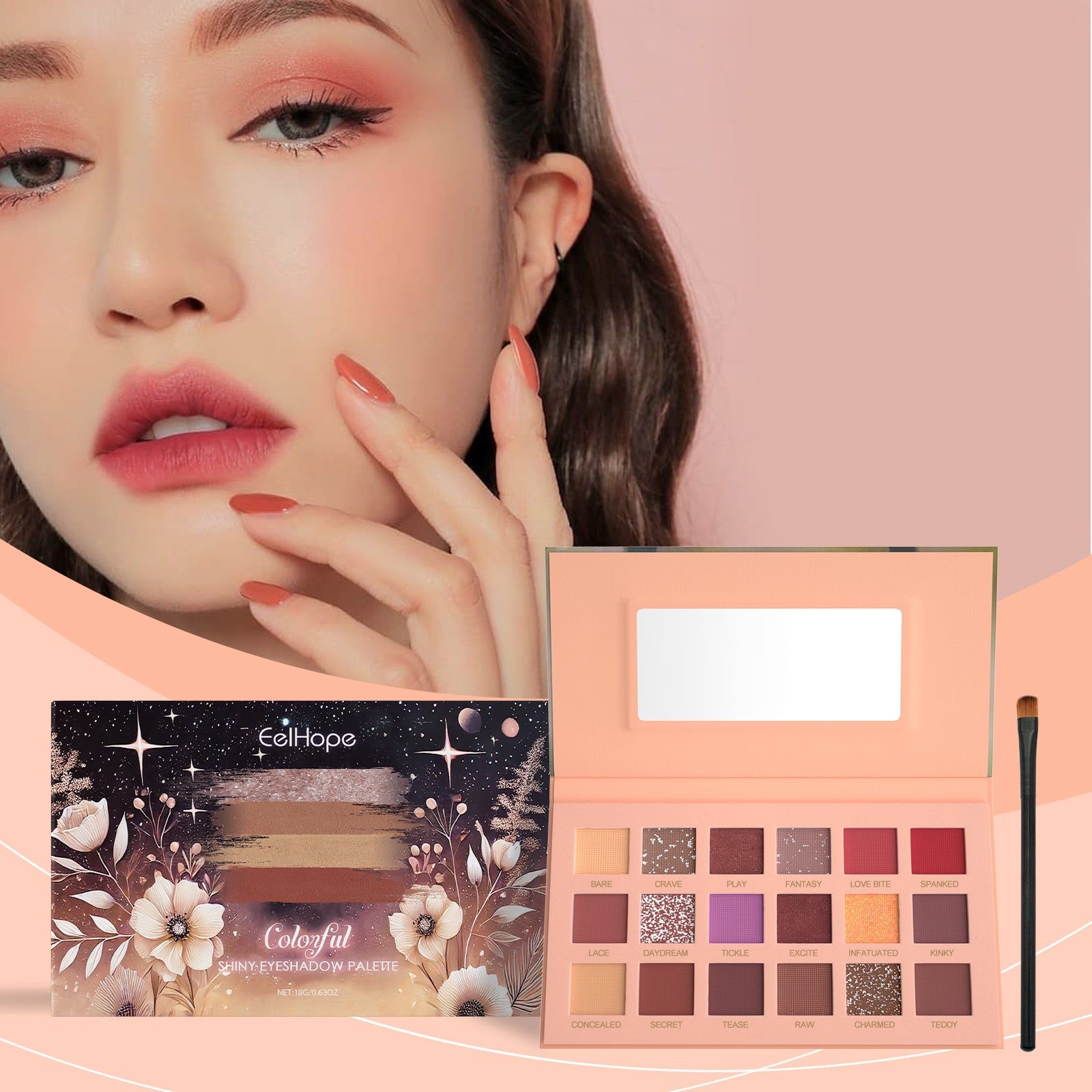 18-Color Eye Makeup Palette, Long-Lasting Multicolor Eyeshadow, Vibrant & Trendy ,18g
