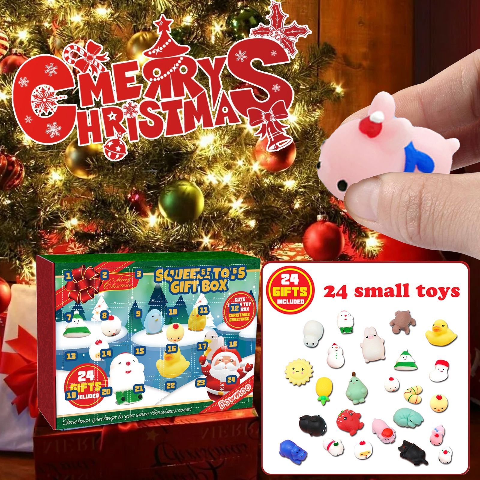Christmas Stress Relief Pinch Gift Box, 24-Cell Countdown Blind Box, Fun Cartoon Toy ,24grid