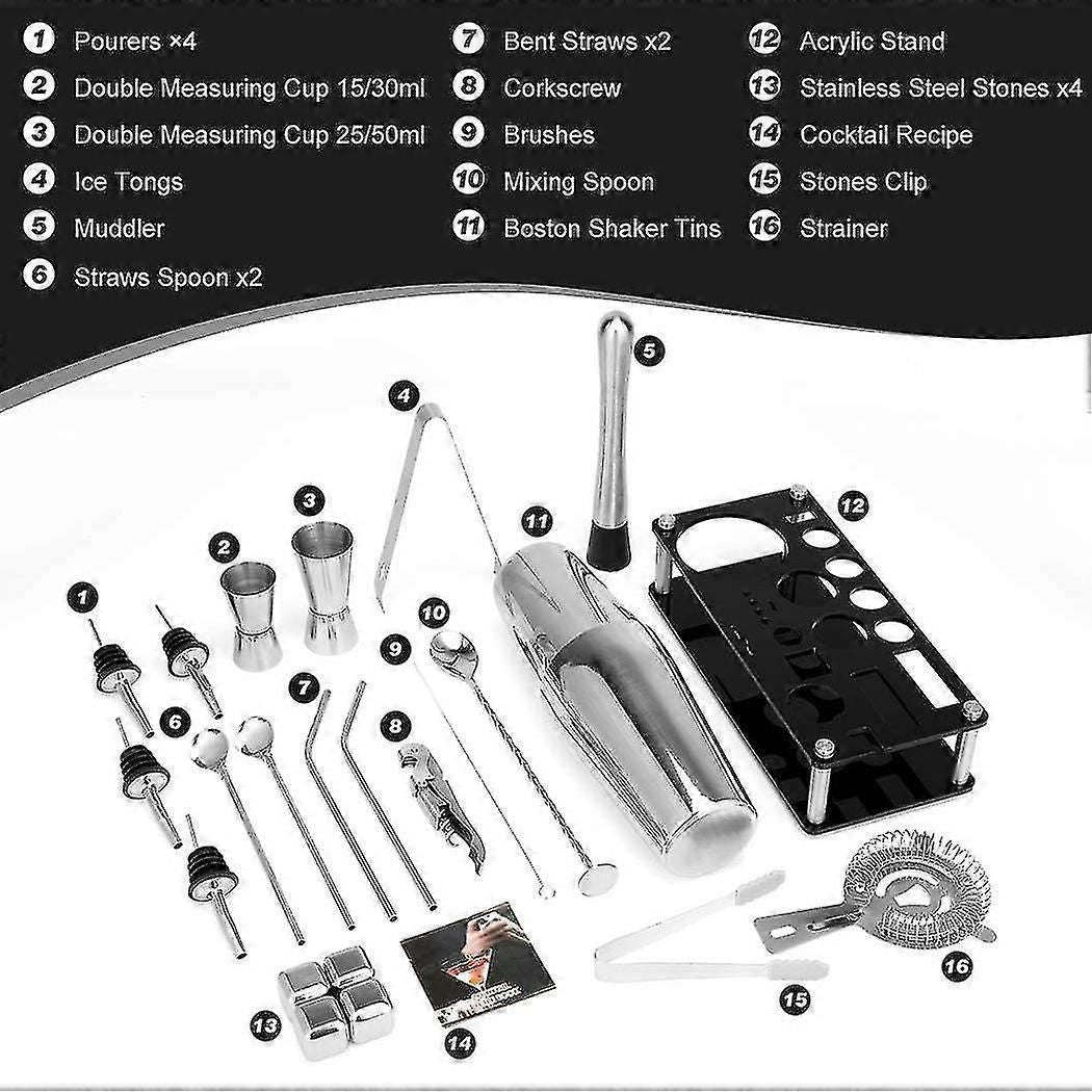 Boston Cocktail Shaker Set With Acrylic Stand and Recipes
