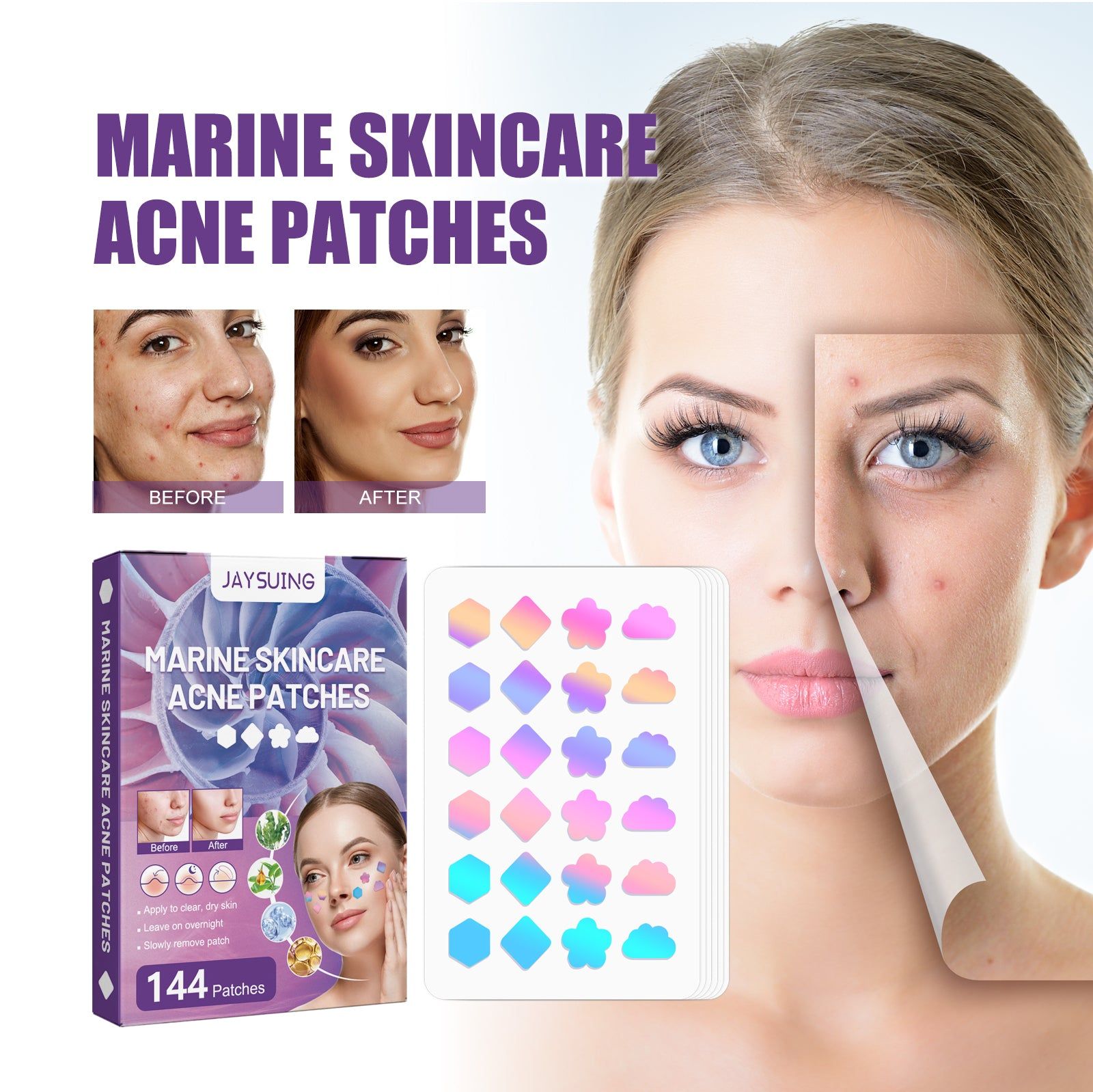 Color Acne Patch Cover Reduce Pimples Spots Hydrocolloid Clear Skin ,144pcs
