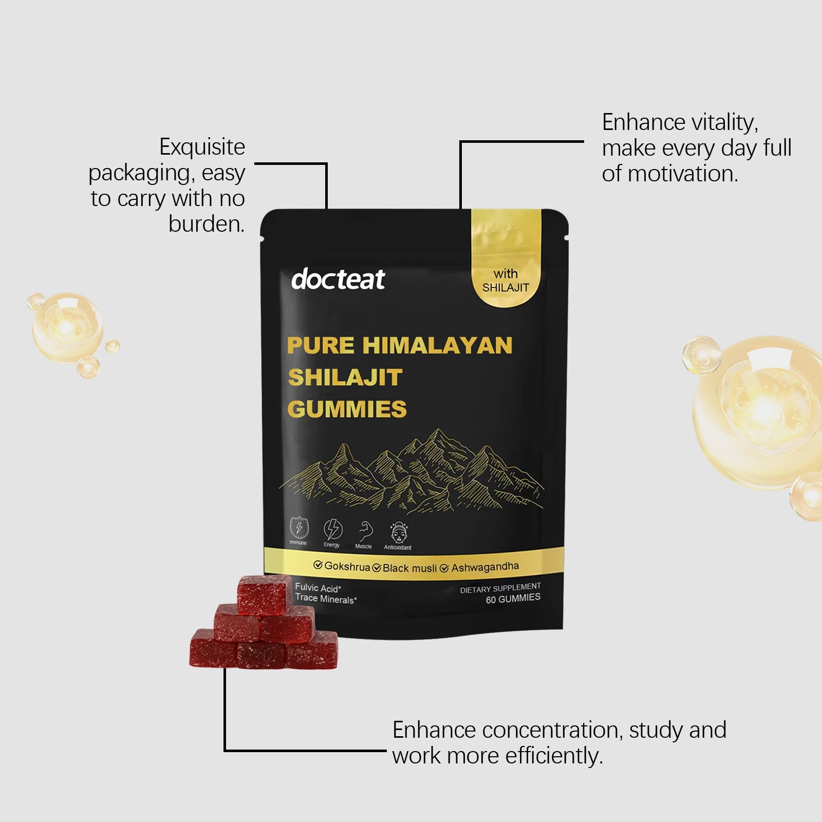 Boost Energy and Focus with Plant-Based Body Care Gummies, Refreshing and Convenient ,60gummies
