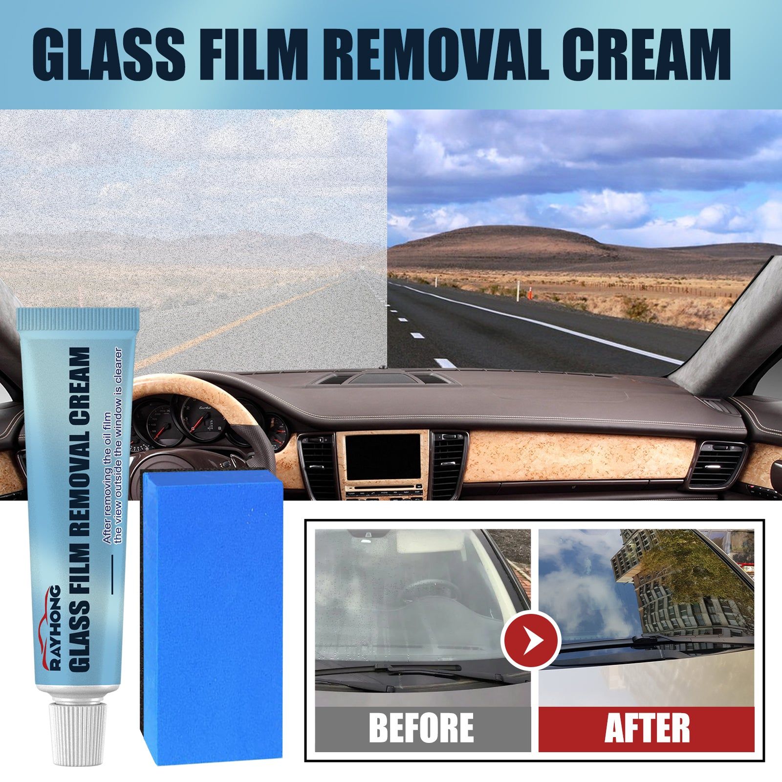 Car Glass Cleaning Kit, Oil Film Remover, Windshield Decontamination, Easy Car Glass Repair ,30g