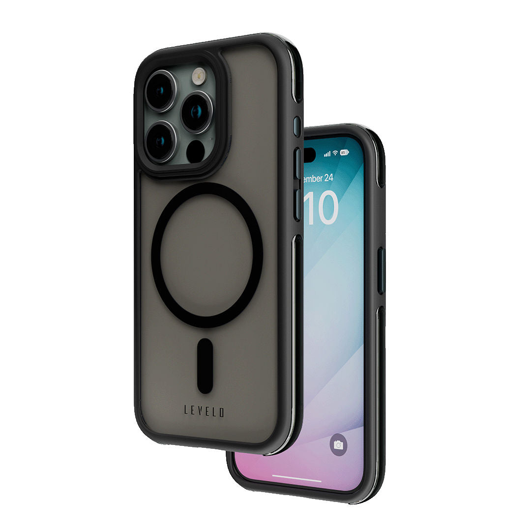 Levelo Nuru 3H Anti-Scratch MagSafe Clear Case for  iPhone 15 Pro Max, Black/Clear