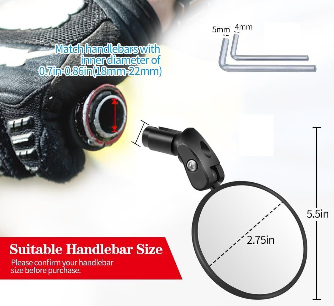2pcs Handlebar Bike Mirrors HD Bicycle Rearview Mirror Adjustable Handlebar Mounted Mirror