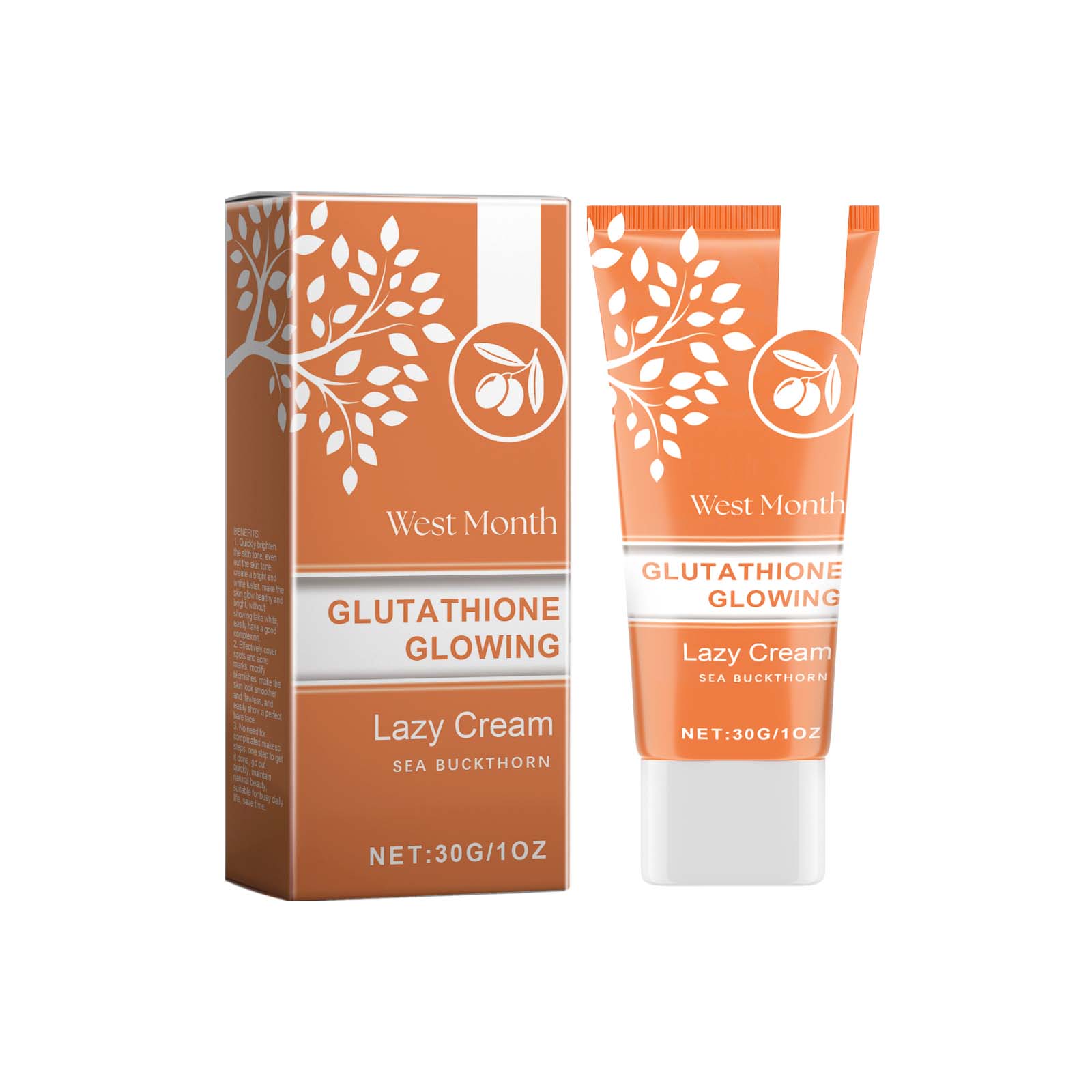 Natural Moisturizing Brightening Face Cream, Glutathione, Vitamin C, Sea Buckthorn ,30g