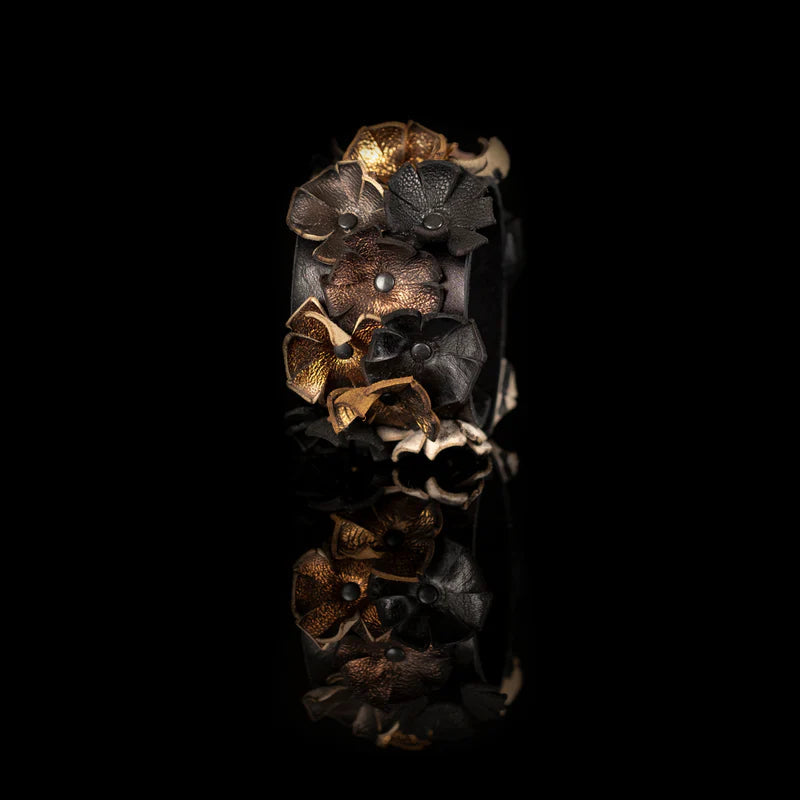 The Dark Black & Bronze Leather Floral Statement Cuff