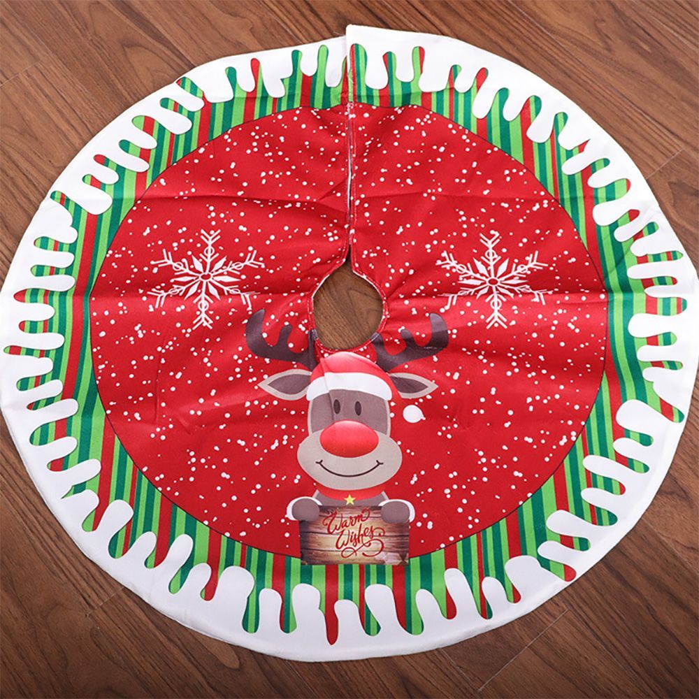 Christmas Tree Skirt Elk Santa Snowman Pattern Tree Mat Xmas Home Party Decoration