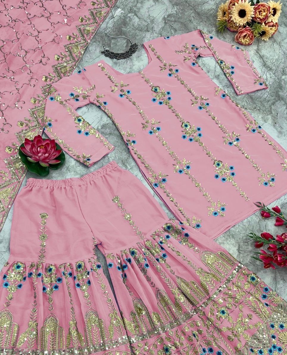 Fab Zone Women's Sharara Kurti Outfit With Fancy Net Dupatta