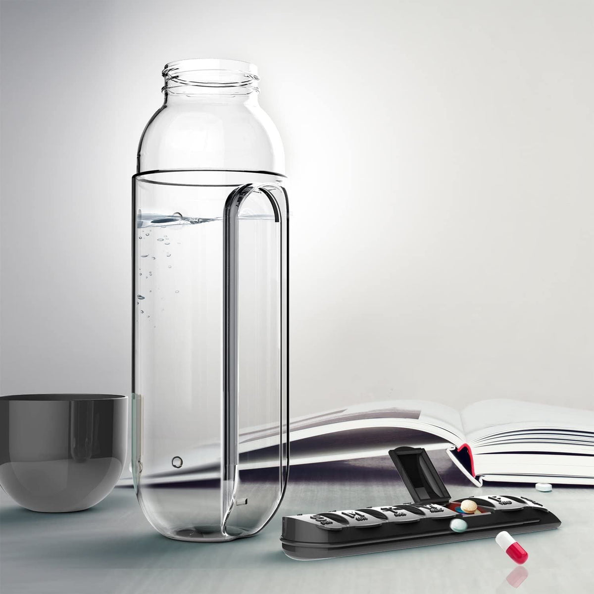 Pill Organizer Water Bottle 7 Day Medicine Holder With Weekly Dispensers Capsule Drink Bottle