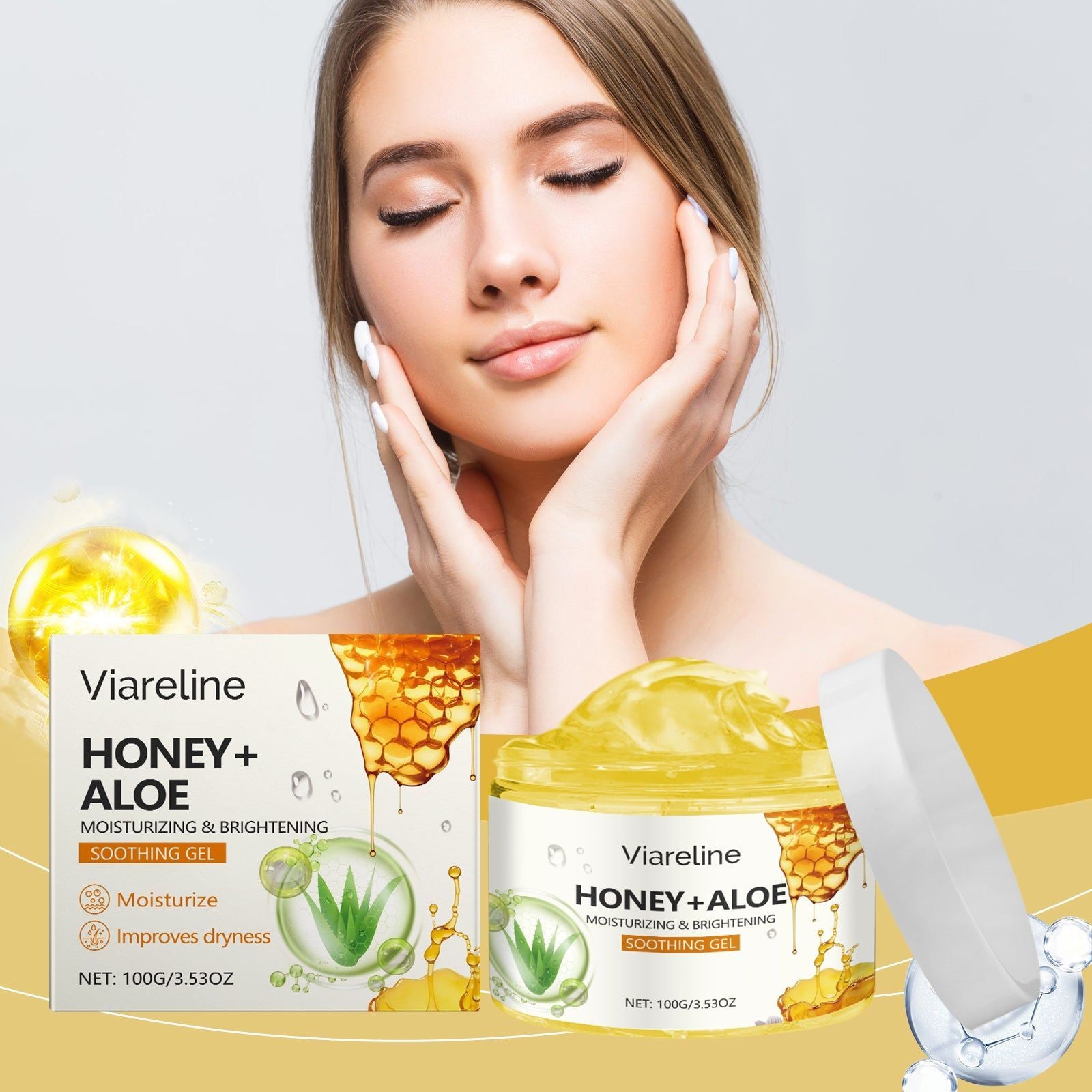 Aloe Vera Honey Facial Care Gel, Hydrating, Soothing, Moisturizing, All Skin ,100g