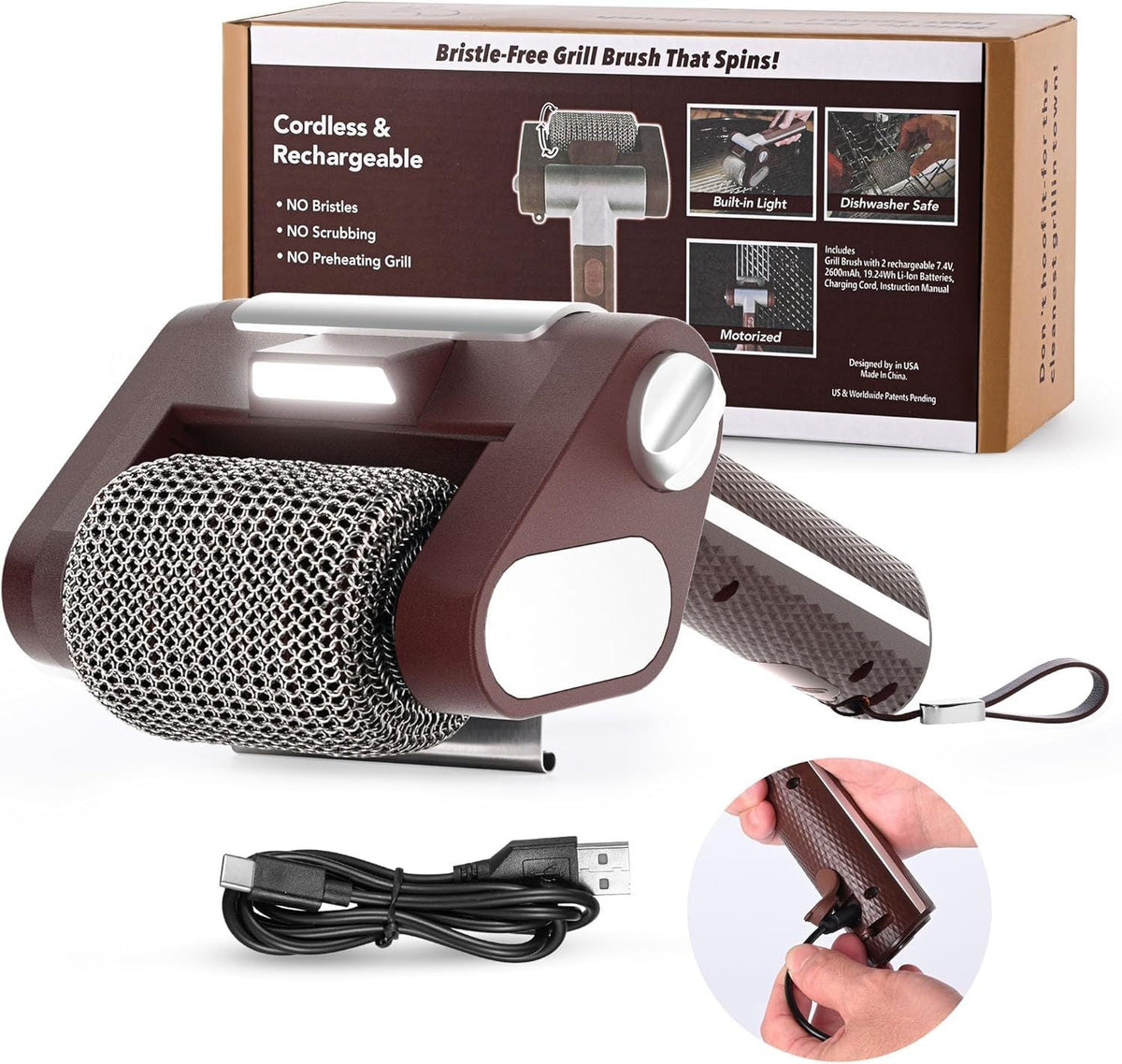 Electric Grill Cleaner Rechargeable Stainless Steel Barbecue Grill Roller Brush