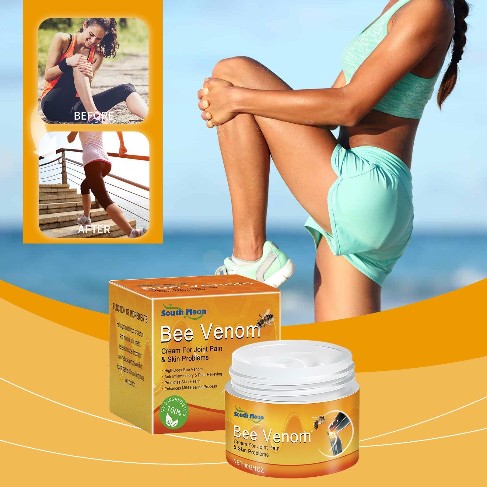 Bee Venom Joint Care Cream, Pain Relief, Anti-Inflammatory, Muscle & Joint Support ,30g