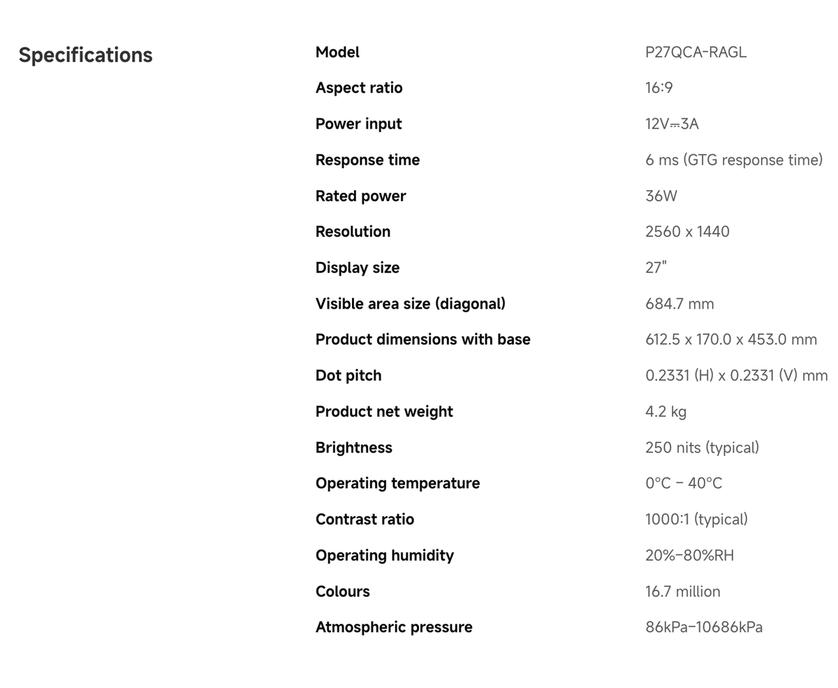 XIAOMI 2K Gaming Monitor 27INCH A27QI