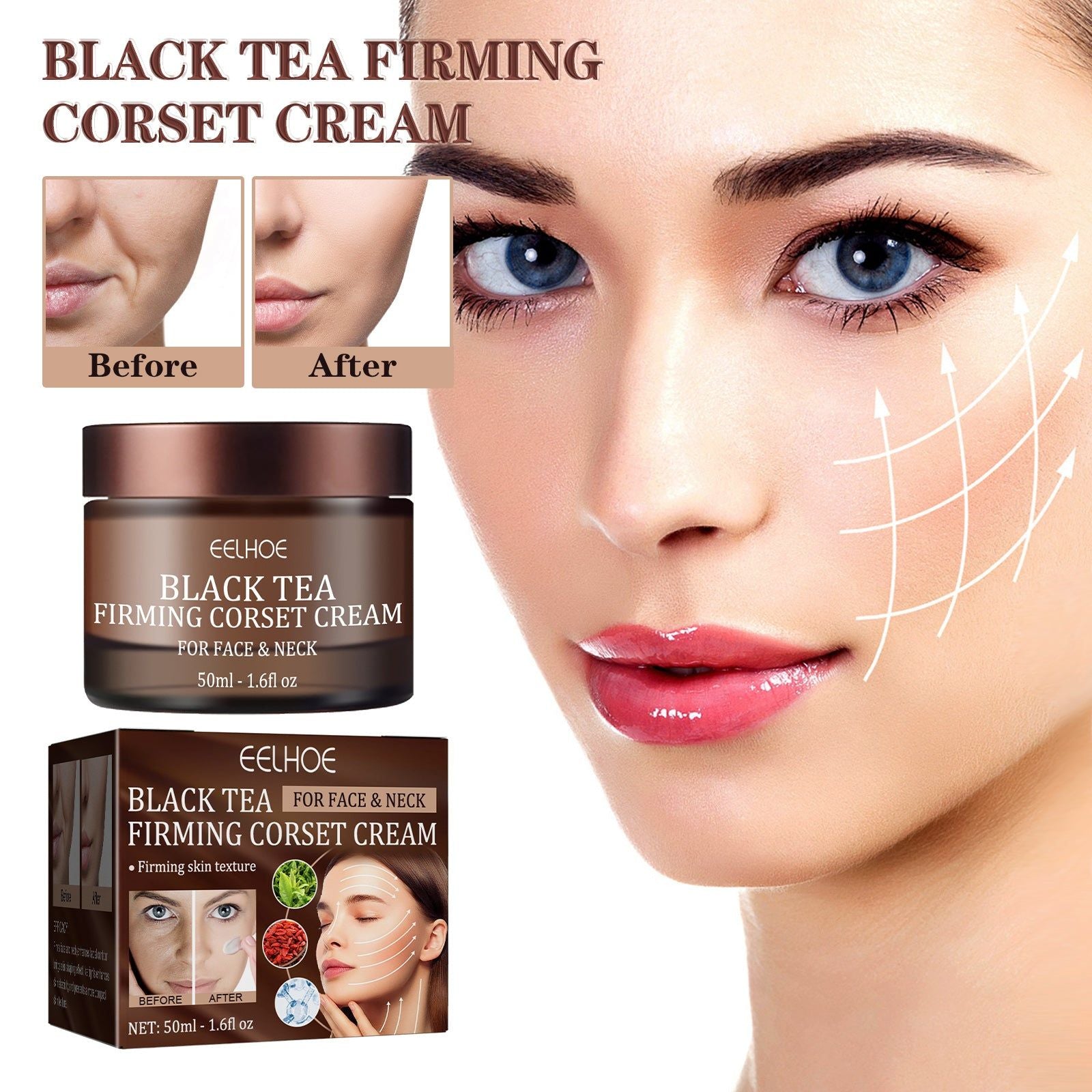 Black Tea Face Cream, Firming Skin, Smoothing Wrinkles, Anti-Aging, Hydrating, Youthful Glow ,50ml