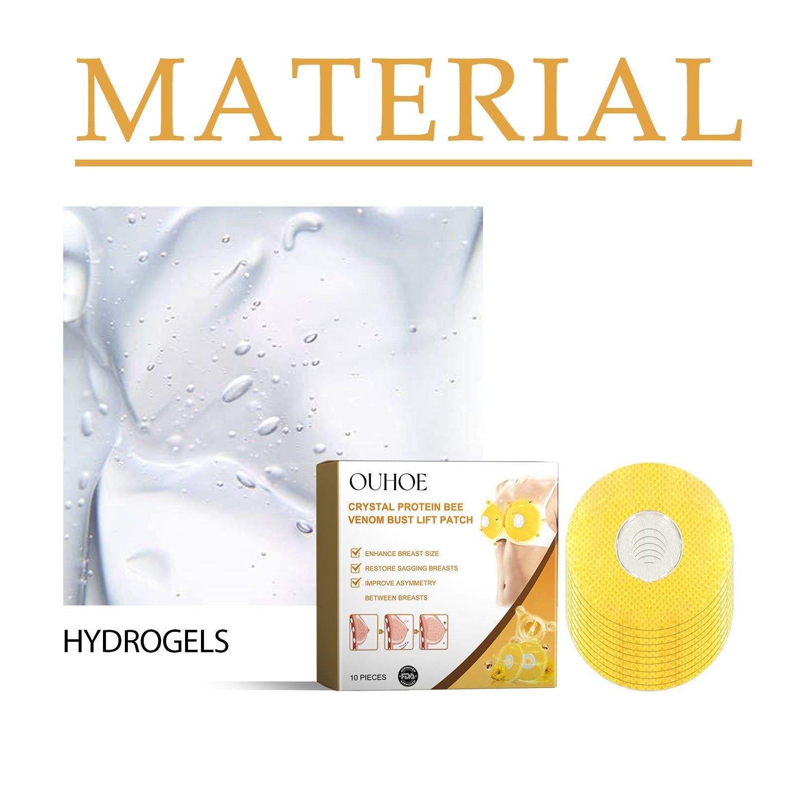 Crystal Protein Bee Venom Bust Lift Patch, Chest Care, Anti-Sagging, Firming, Moisturizing ,10pieces