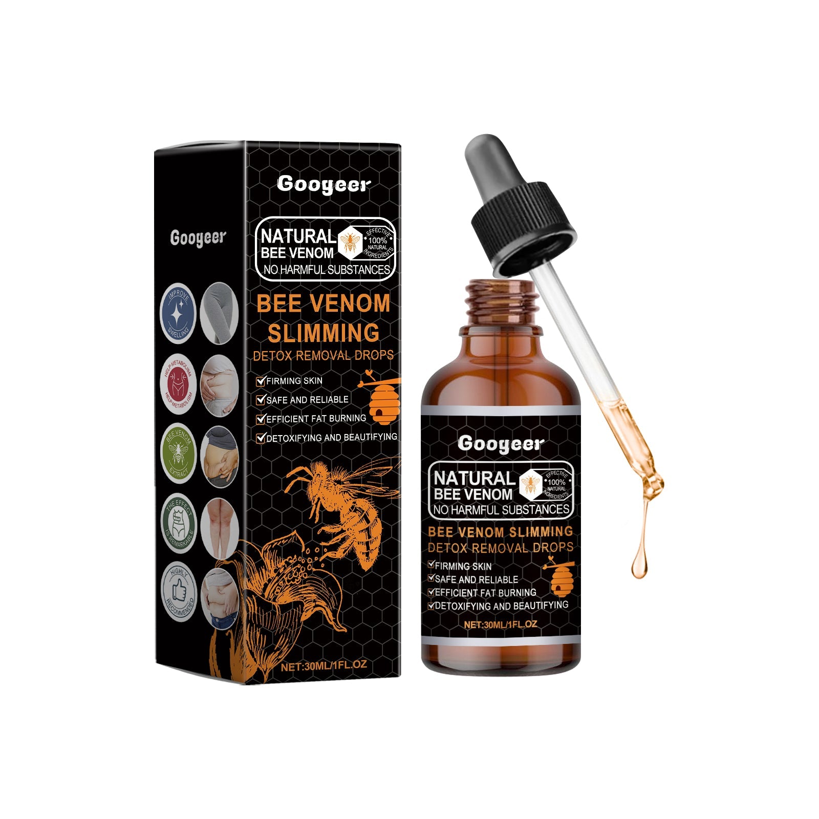Bee Venom Slimming Detox Drops, Natural Body Care, Boost Circulation, Fat Reduction ,30ml