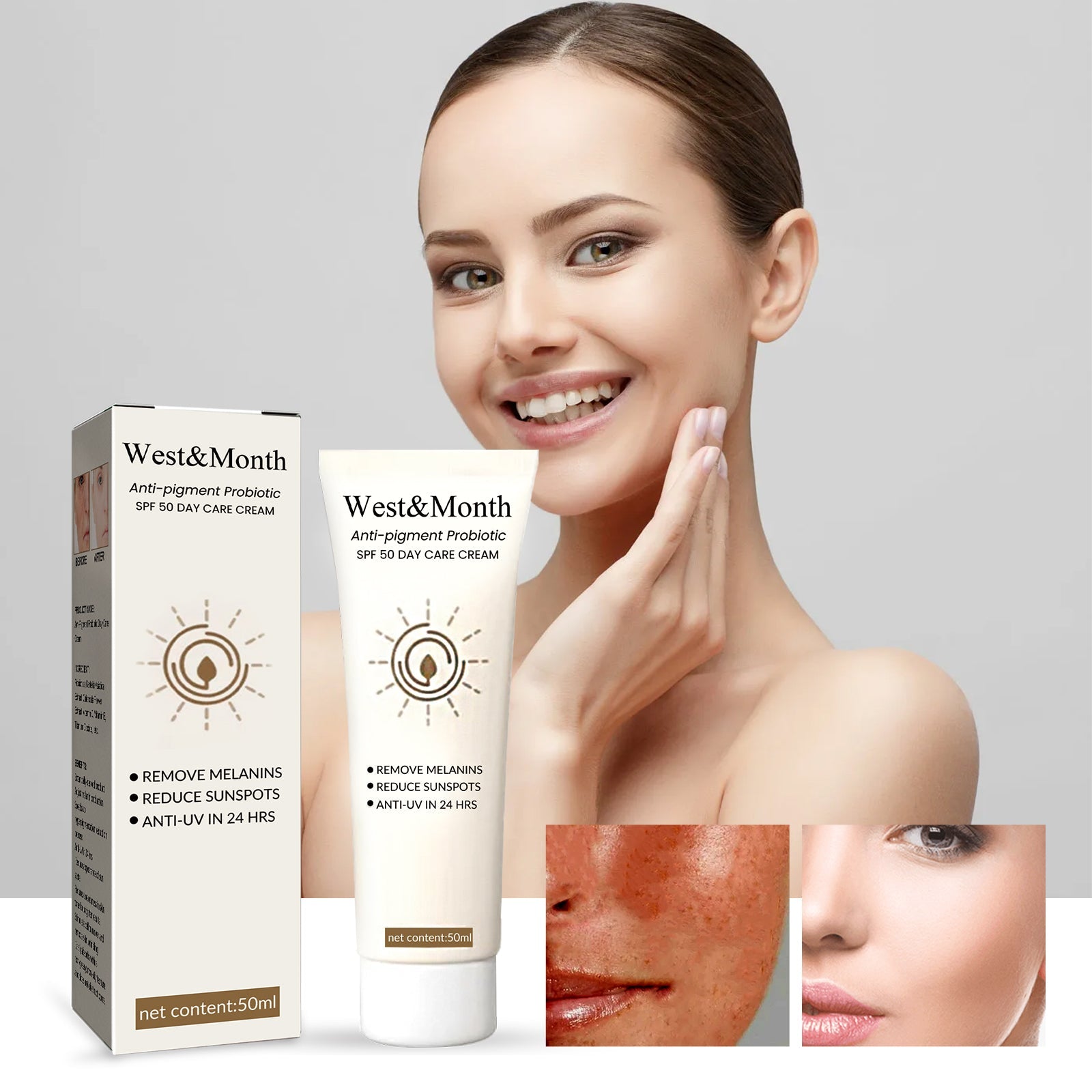 Anti-poignant Probiotic SPF 50 Day Cream, Brightening, Waterproof, Skin-Repair, UV Protection ,50ml