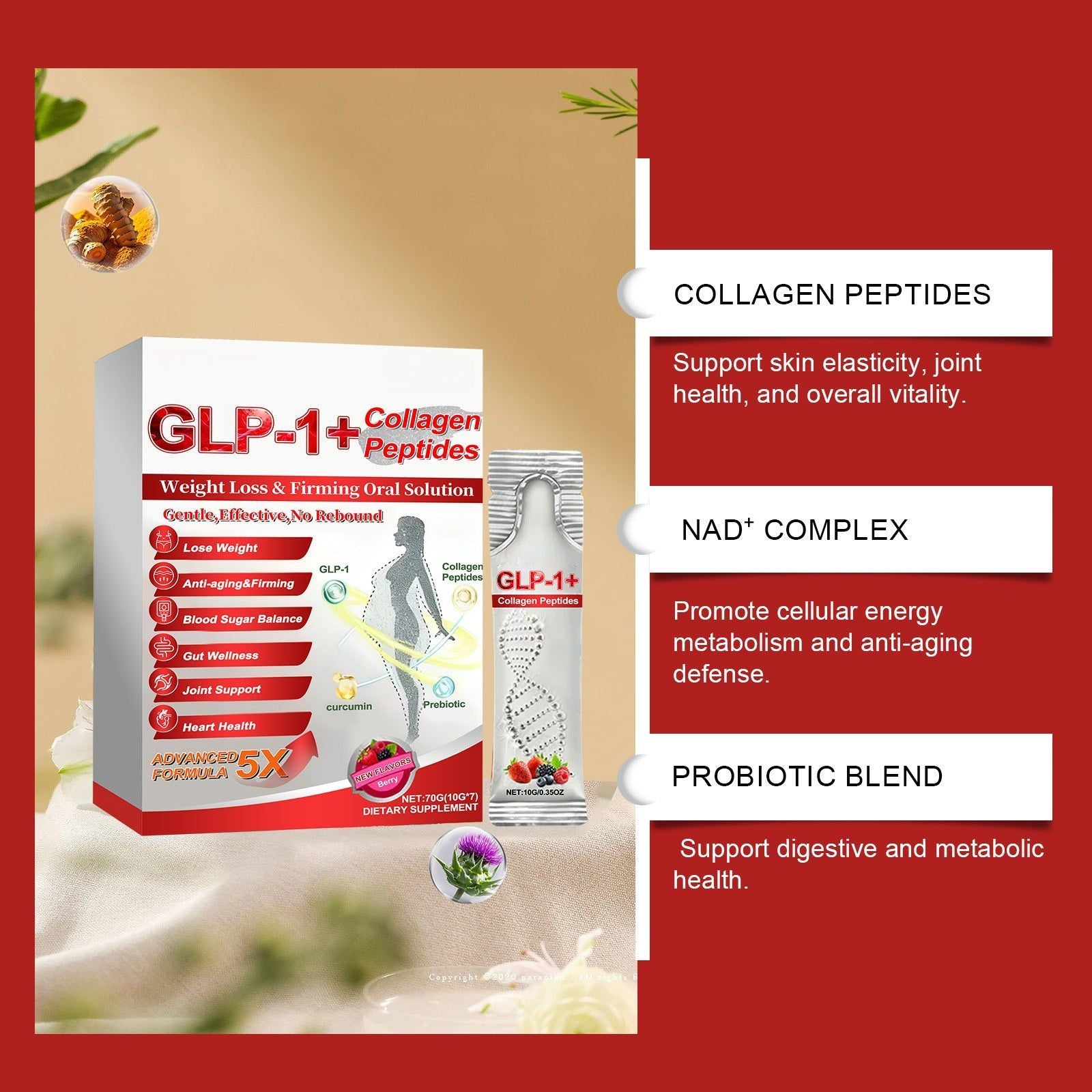 Boost Your Health with Probiotic Liquid Drink, Daily Dietary Supplement for Gut & Skin ,70g