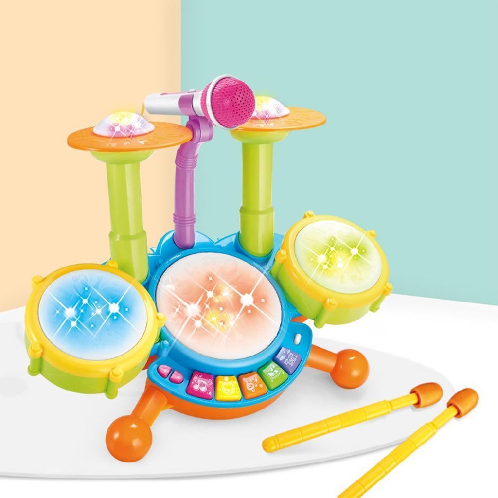 Montessori Children Drum Set with Drumsticks Microphone Kids Birthday Gifts