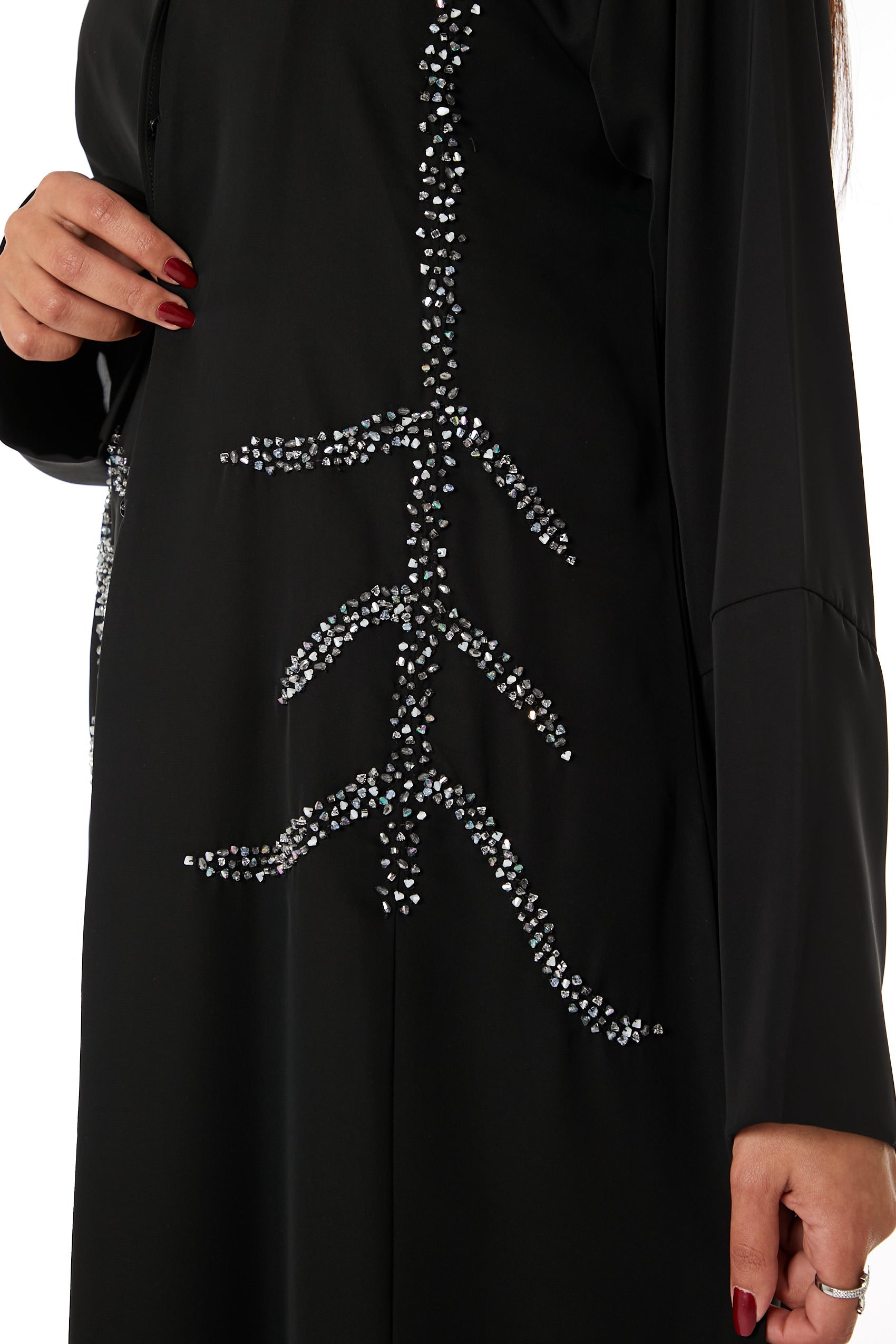 MOiSTREET Black Nida Open Front Embroidered Abaya