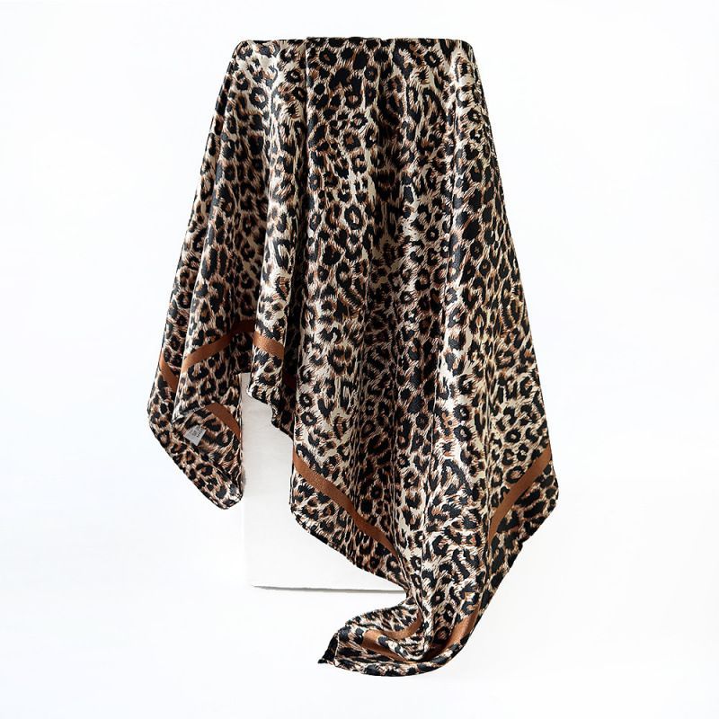 4Pcs Leopard Print Satin Square Scarf Set for Women 90x90cm