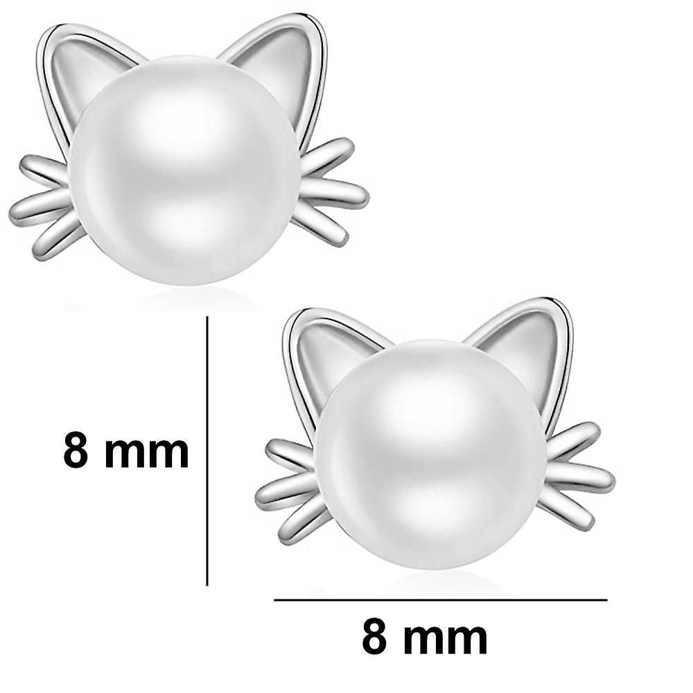 Cat Earrings Freshwater Pearl Earrings Sterling Silver Stud Earrings For Women Gift-188
