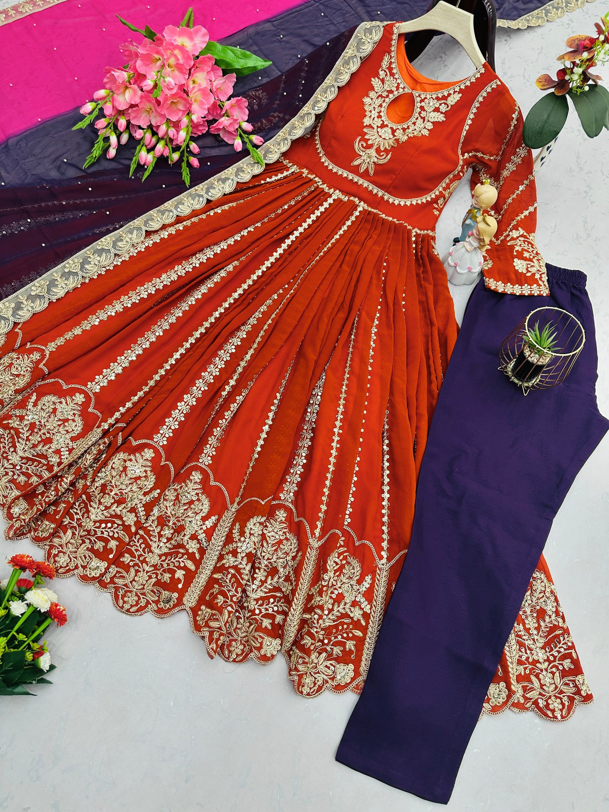 Fab Zone Designer Gown With Embroidery Codding & Sequins Work