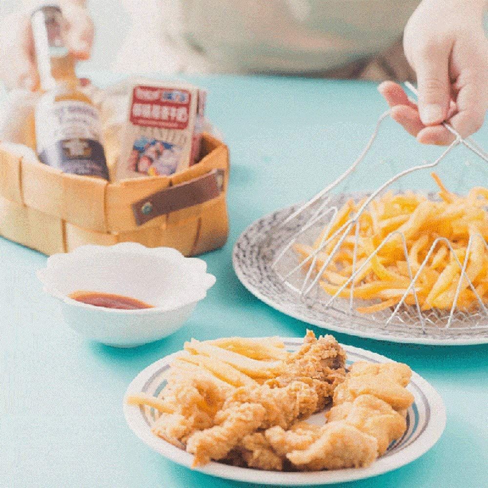 Foldable Frying Basket Stainless Steel Extendable Drain Rack Kitchen Utensil Cooking Net