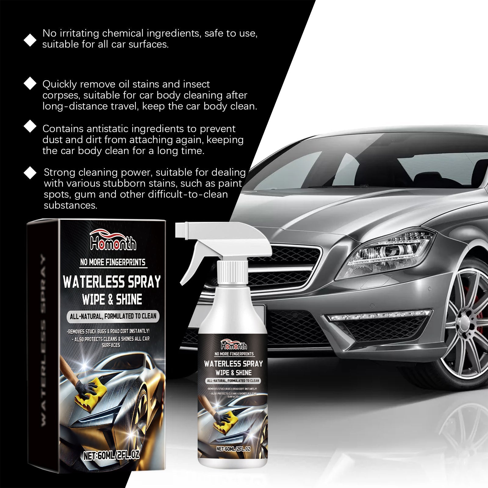 Car Surface Cleaner, Stain Remover, Eco-Friendly, Quick Shine, Scratch-Free ,60ml