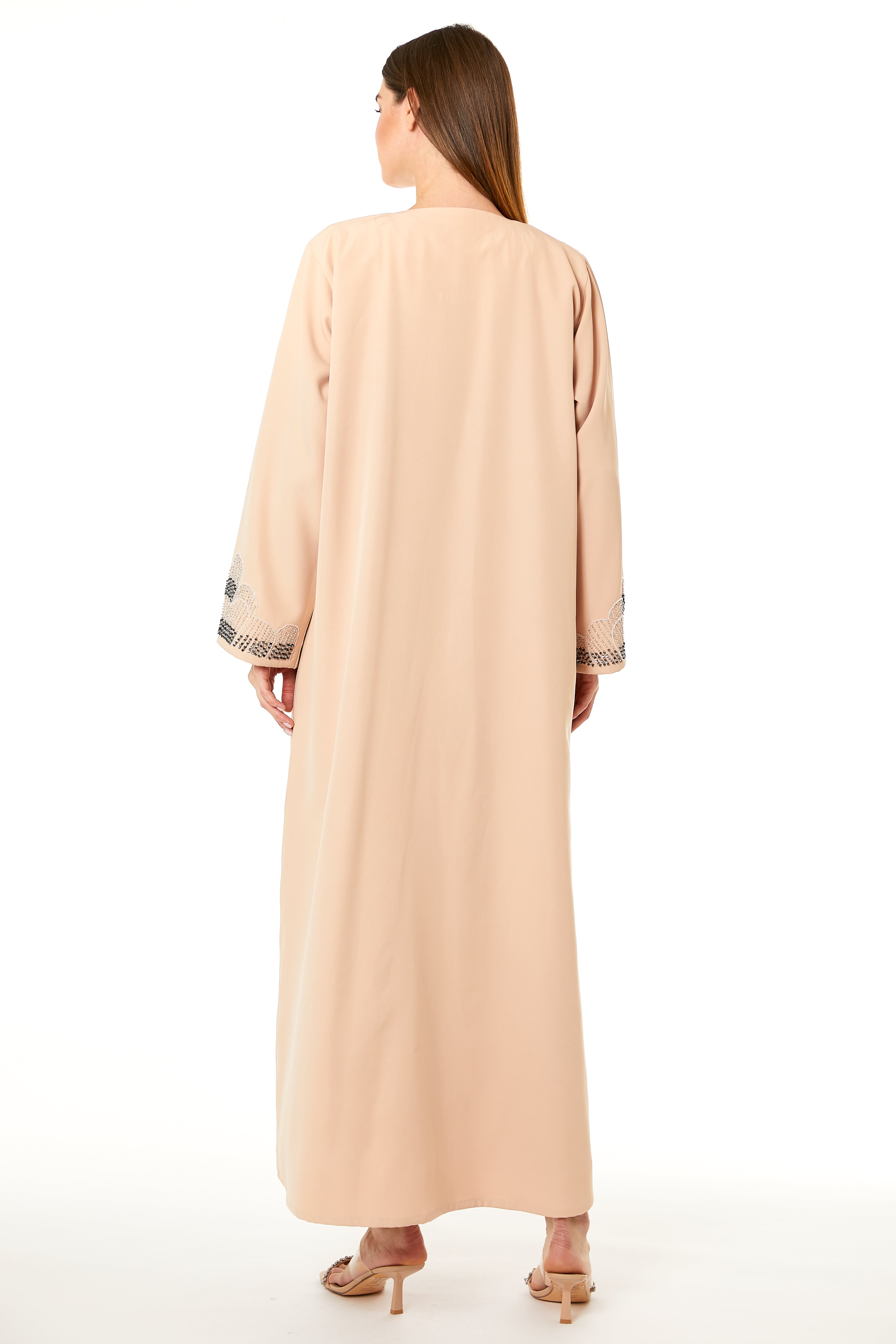 MOiSTREET Peach Korean Nida Hand Embellished Abaya