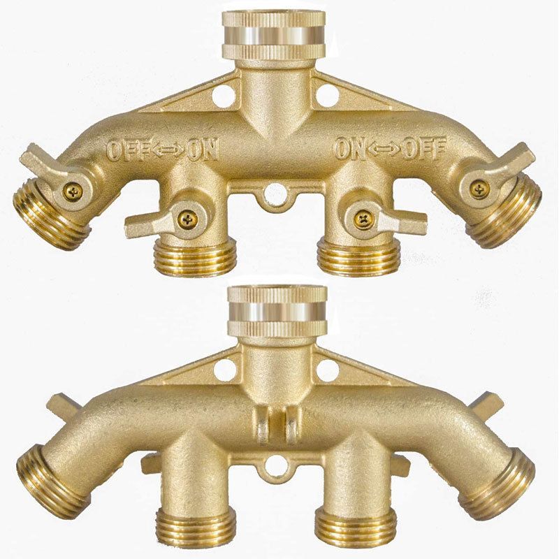 Garden Brass Hose Splitters 4 Way Tap Hose Connectors Water Distributor Switch Valves