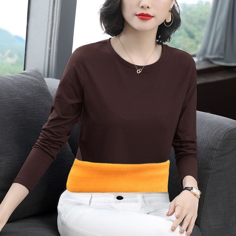 Thickened Round Neck Long Sleeve Warm Base T-Shirt For Women